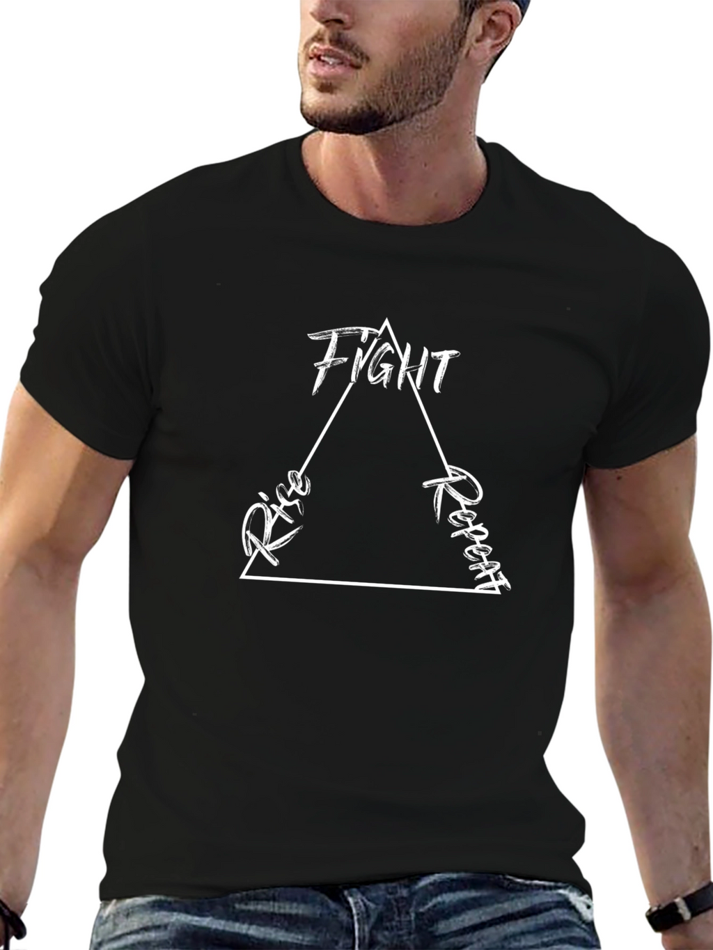 Fight Rise Repeat Triangle Graphic Black Tee