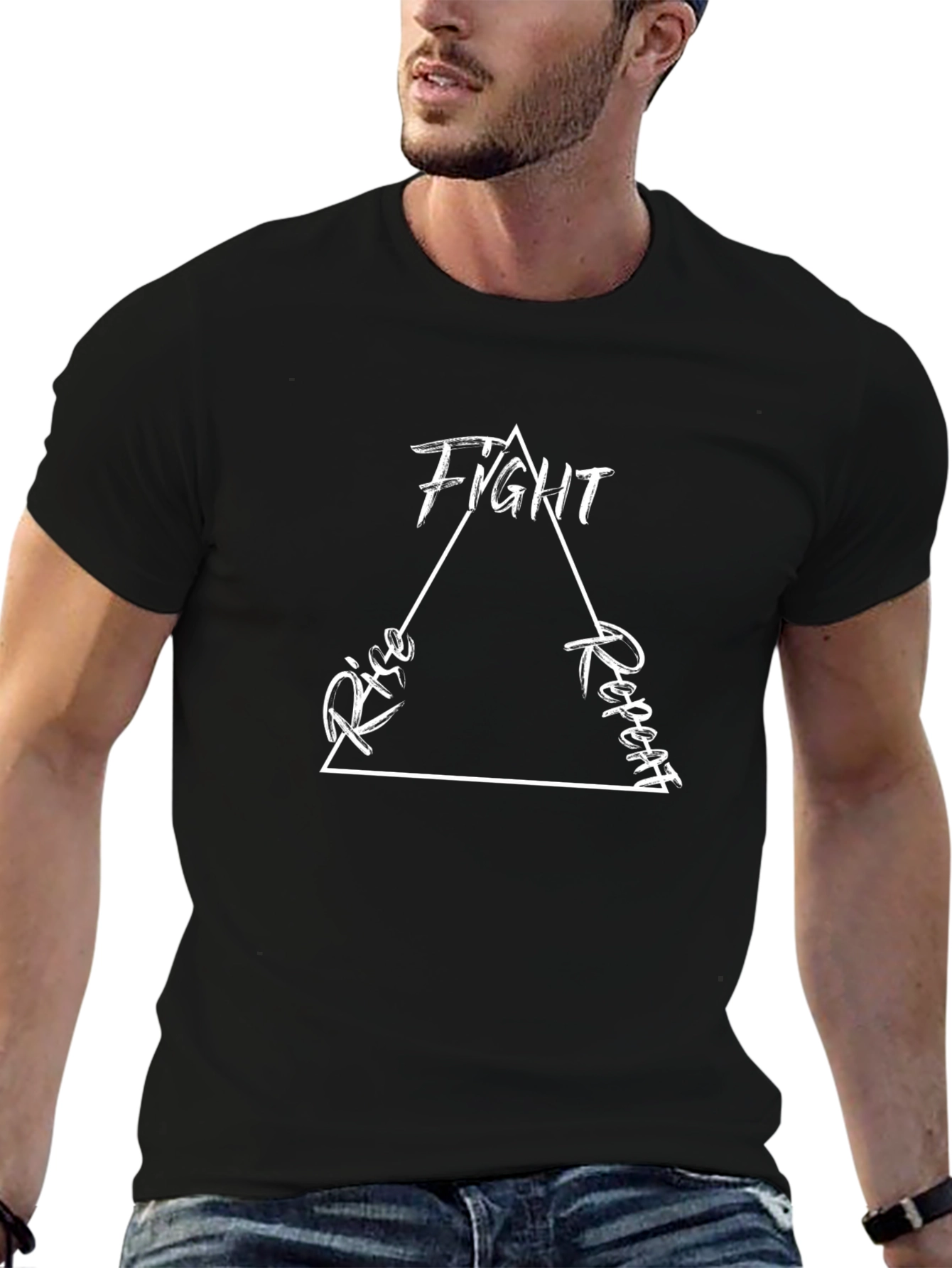 Fight Rise Repeat Triangle Graphic Black Tee