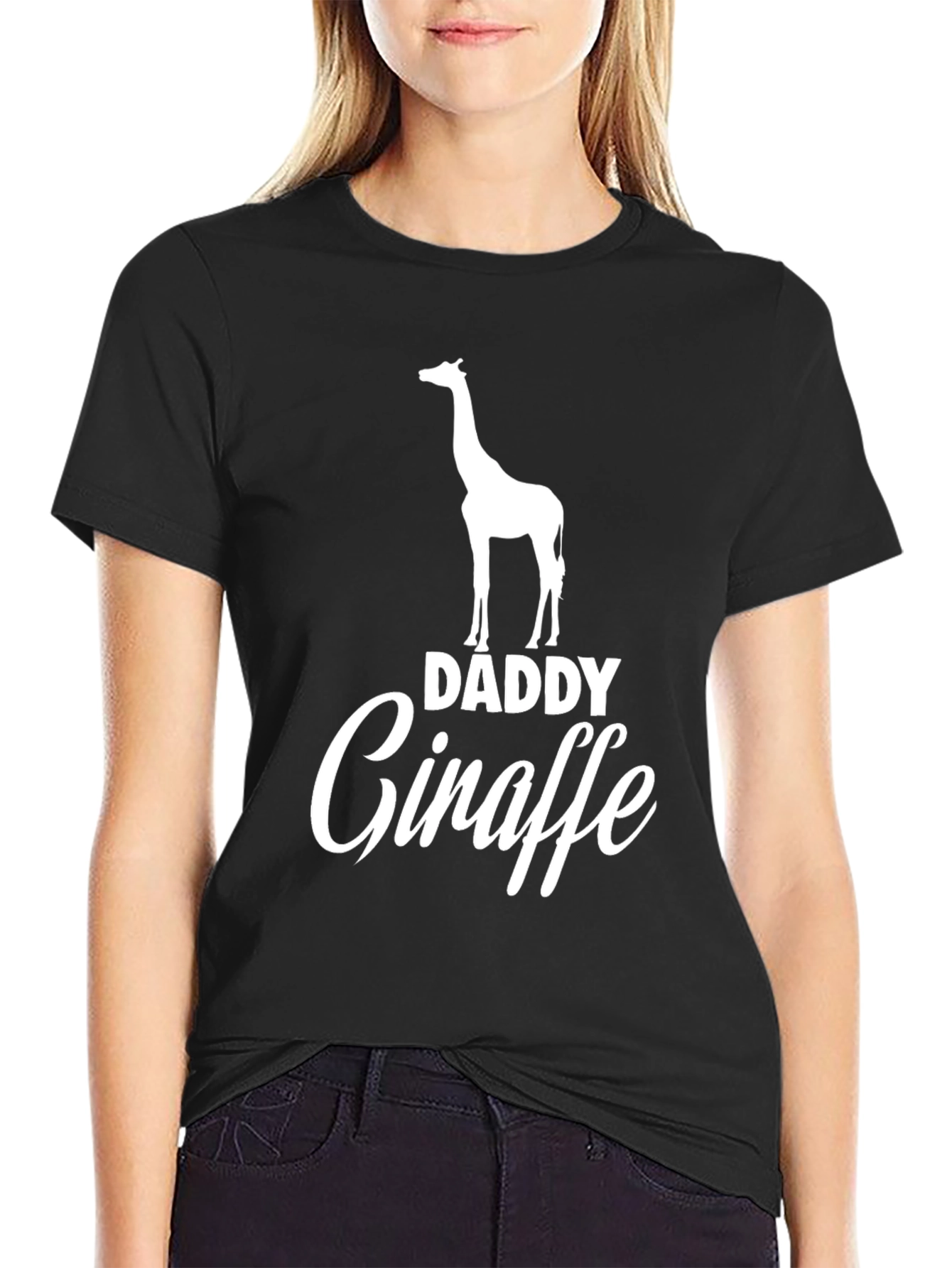 Daddy Giraffe Black Graphic Tee
