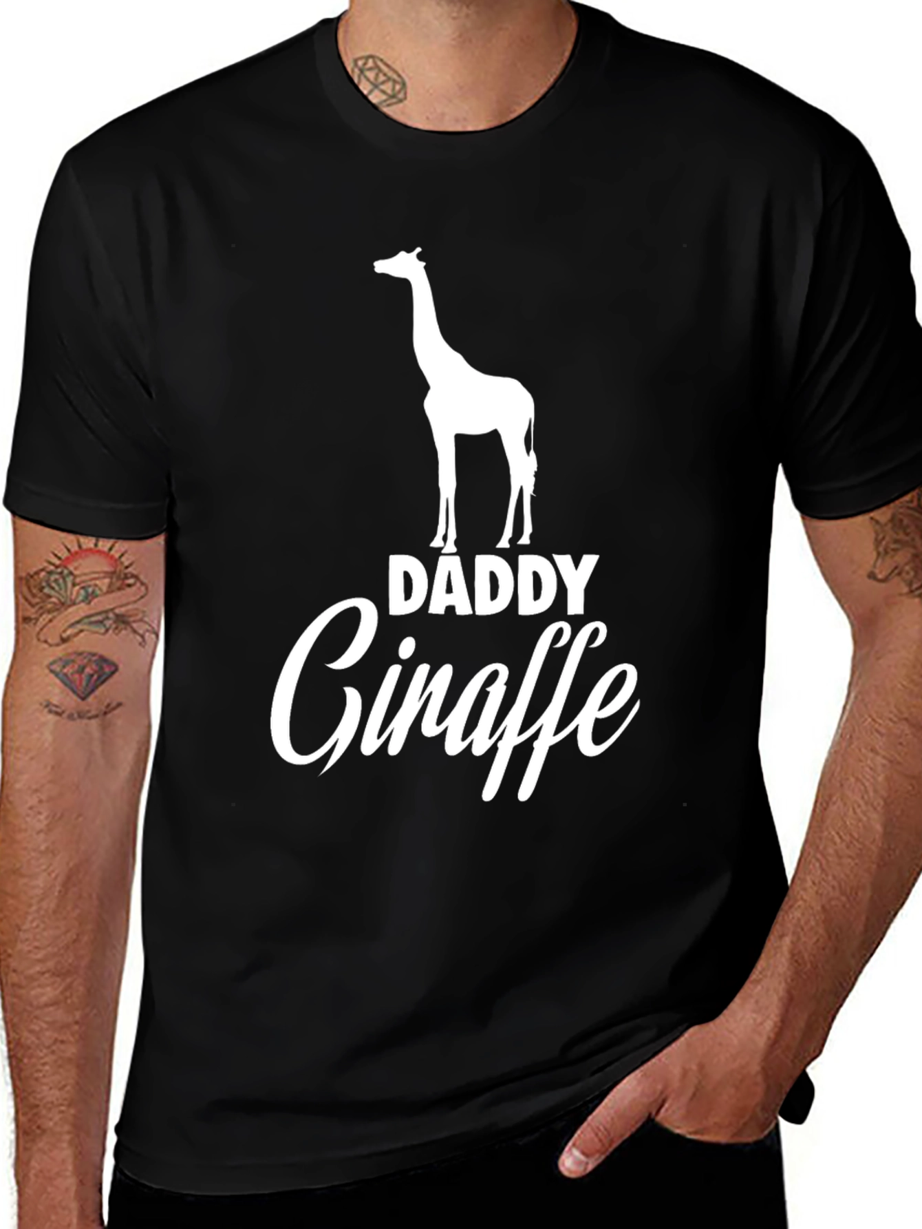 Daddy Giraffe Black Graphic Tee