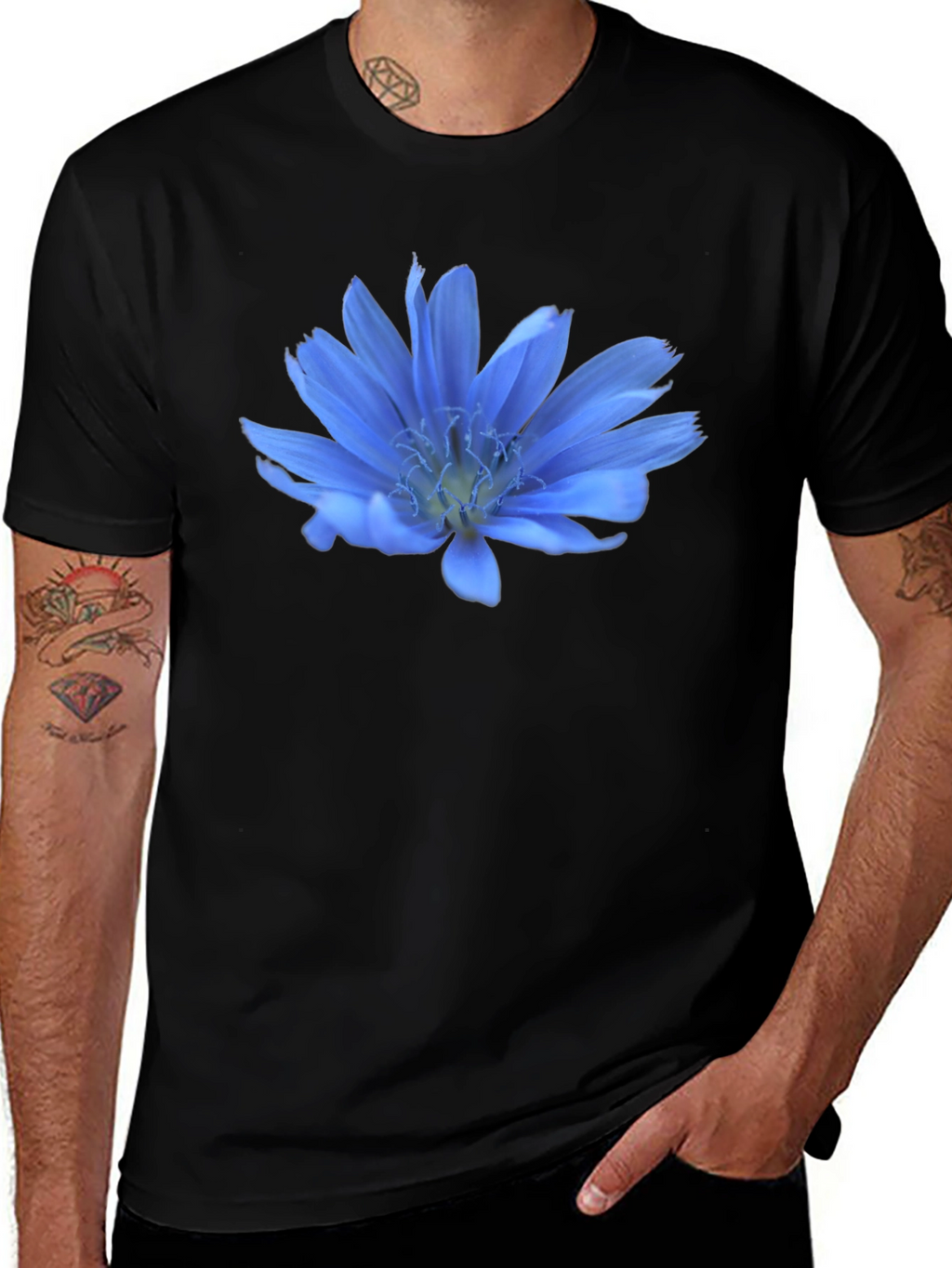 Blue Flower Graphic T-Shirt - Casual Wear