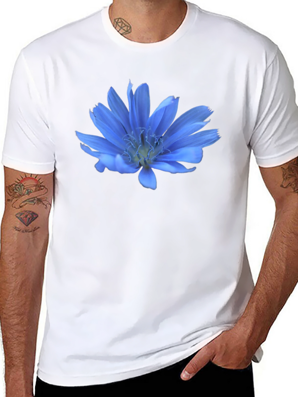 Blue Flower Graphic T-Shirt - Casual Wear