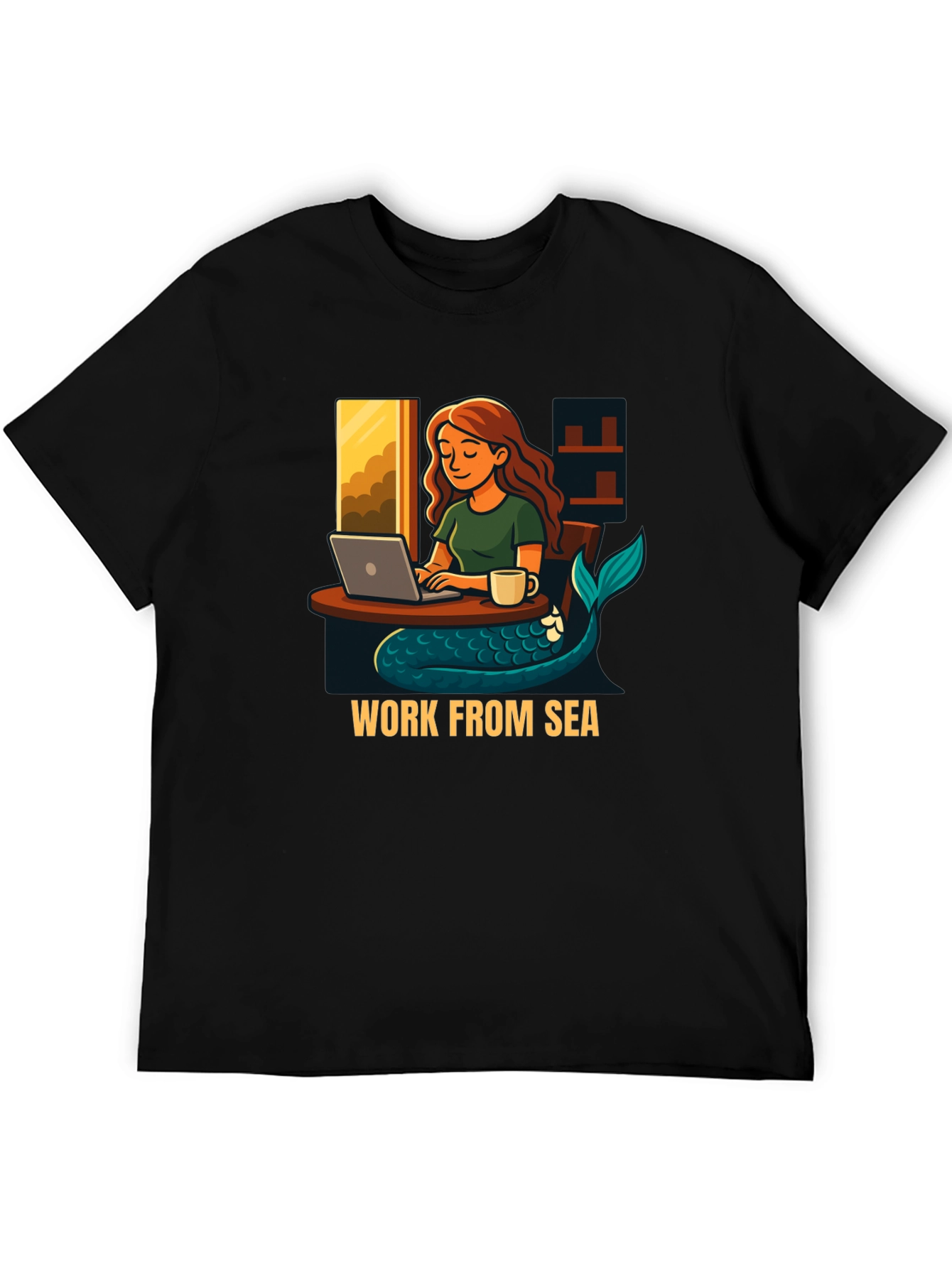 Work From Sea Graphic Tee - Mermaid Laptop Design