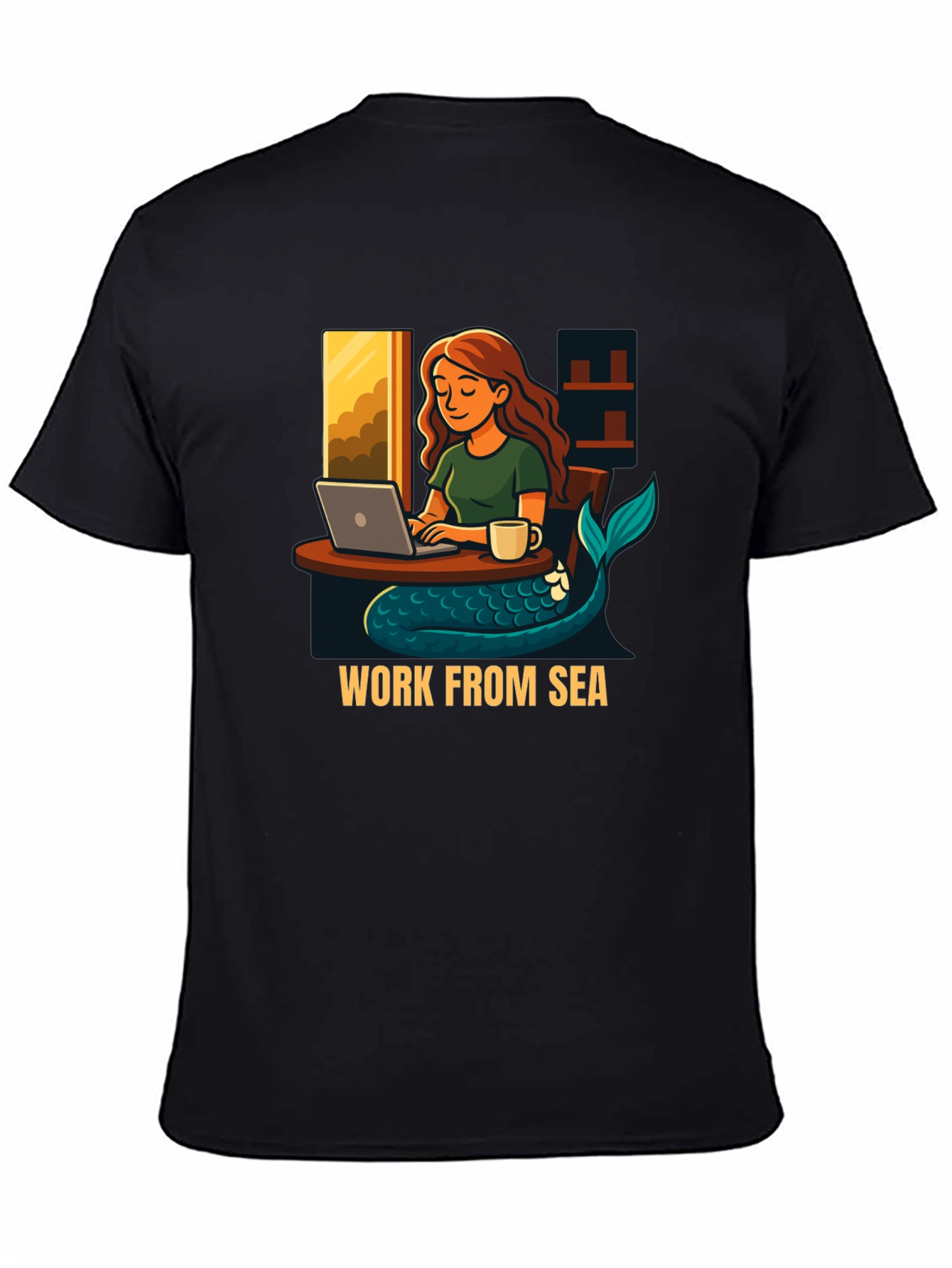 Work From Sea Graphic Tee - Mermaid Laptop Design