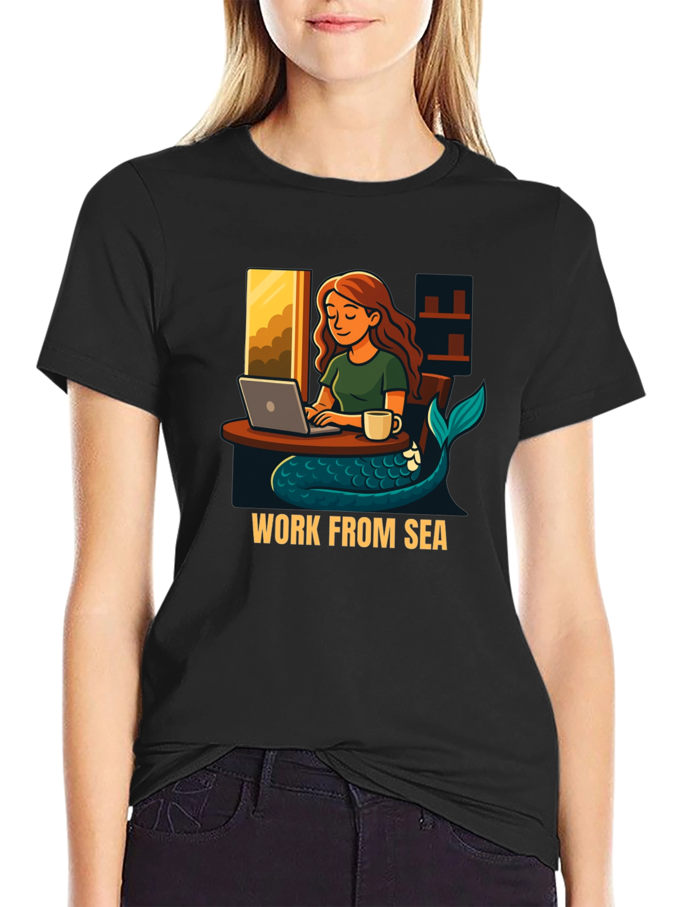 Work From Sea Graphic Tee - Mermaid Laptop Design