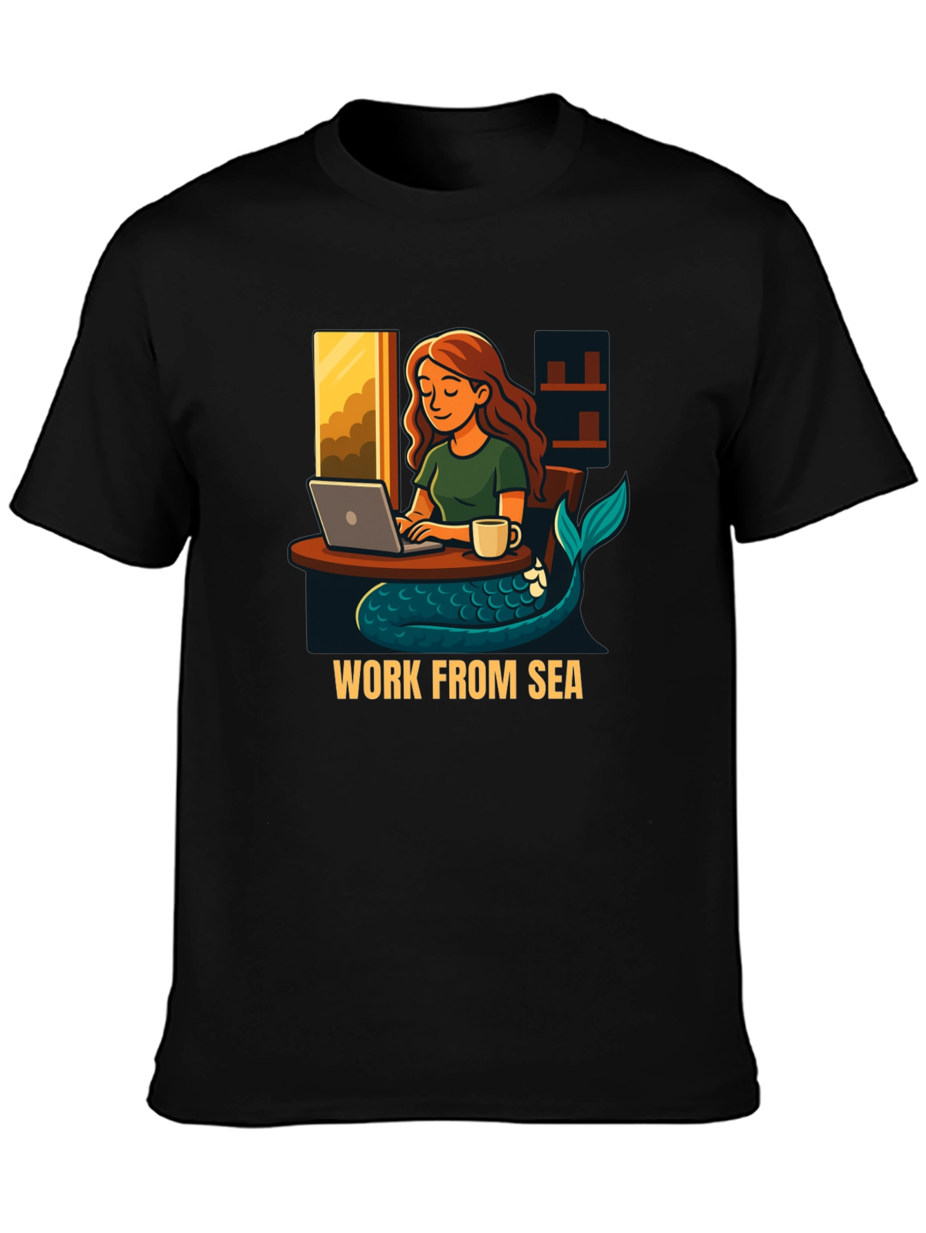Work From Sea Graphic Tee - Mermaid Laptop Design