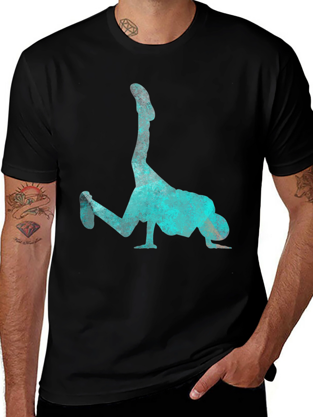 Breakdance Pose Graphic Tee - Cool Aqua Print