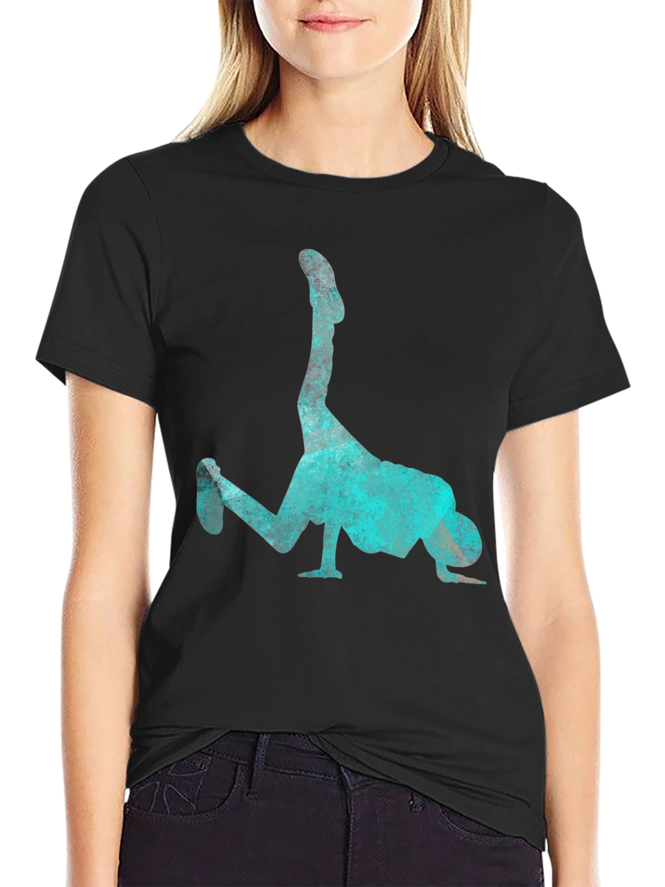 Breakdance Pose Graphic Tee - Cool Aqua Print