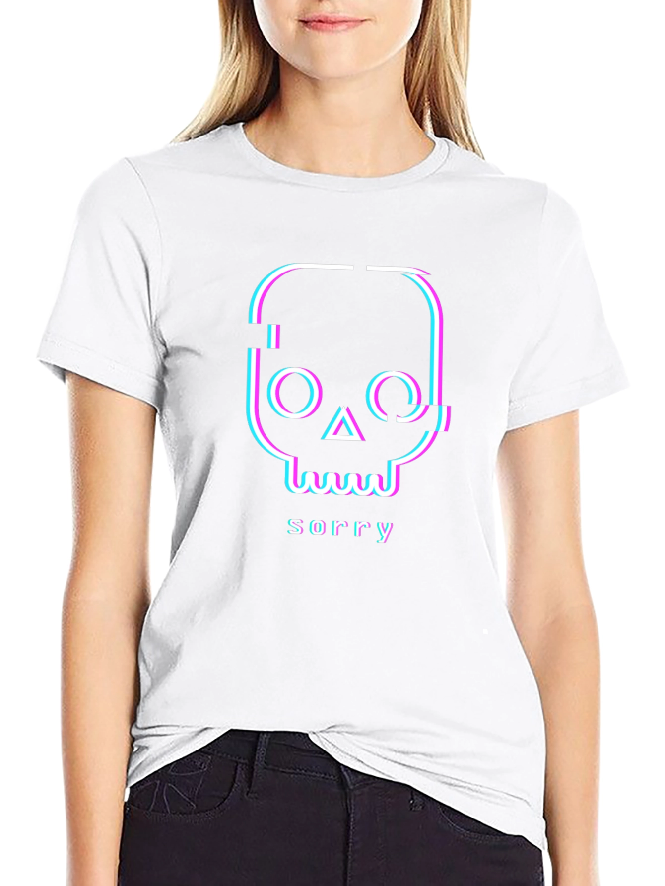 Glitch Skull Sorry T-Shirt - Unique Graphic Tee