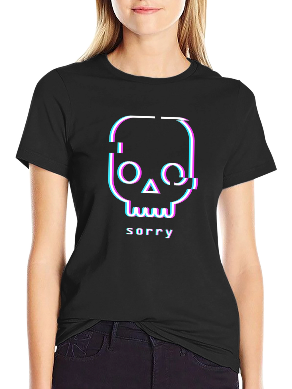 Glitch Skull Sorry T-Shirt - Unique Graphic Tee