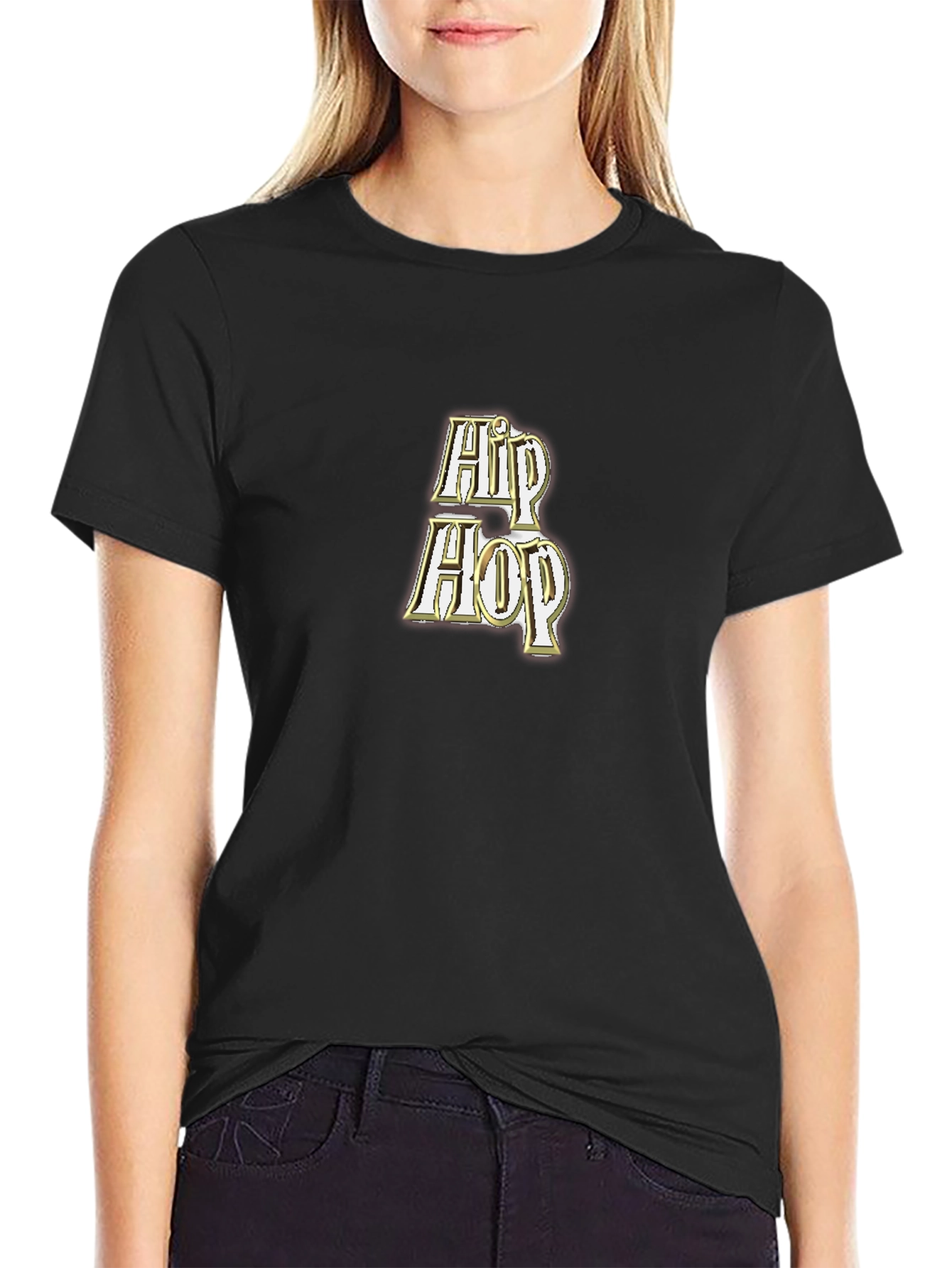 Hip Hop Graphic Tee - Black Cotton T-Shirt