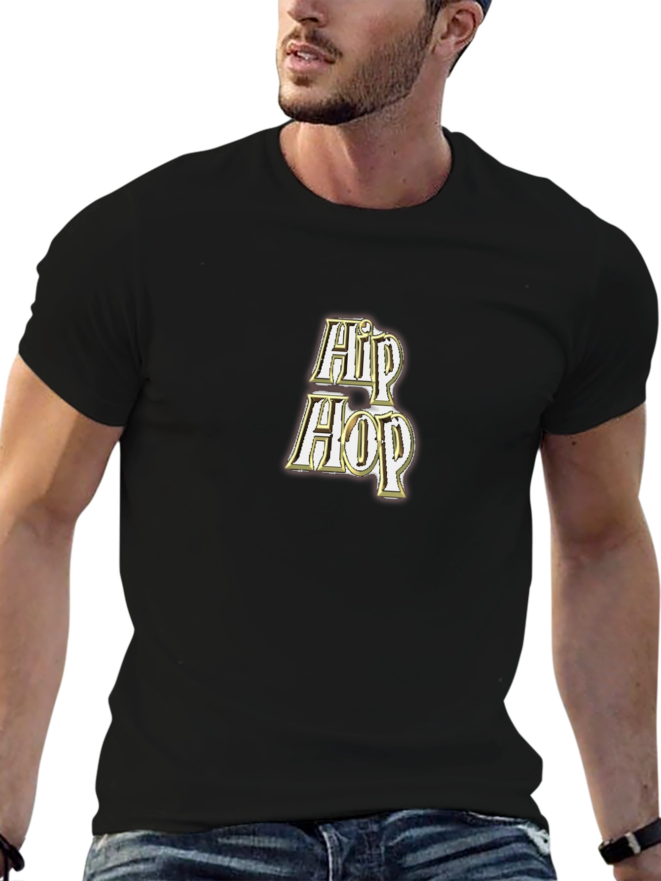 Hip Hop Graphic Tee - Black Cotton T-Shirt