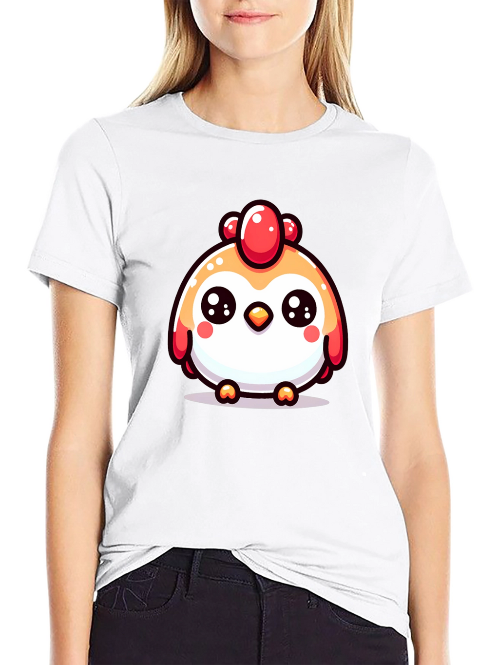 Cute Chicken Graphic Black T-Shirt