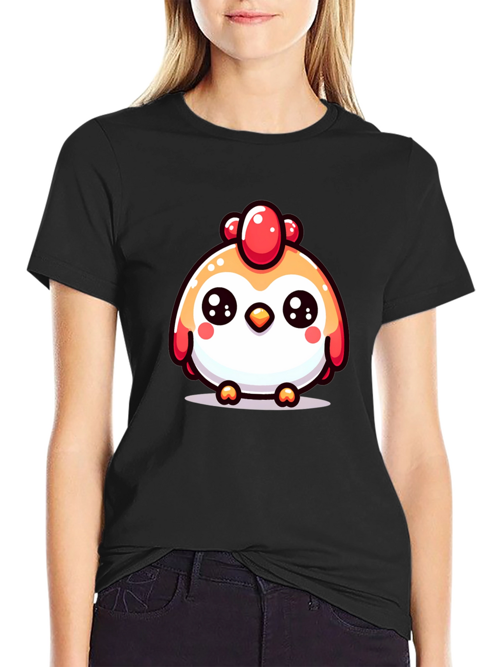 Cute Chicken Graphic Black T-Shirt