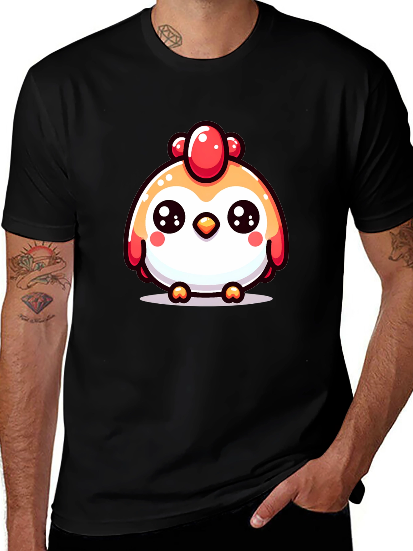 Cute Chicken Graphic Black T-Shirt