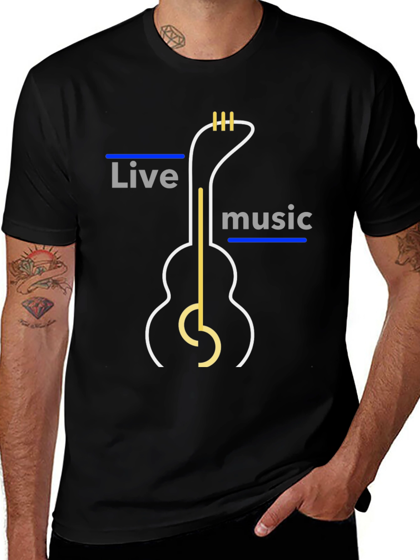 Live Music Guitar Graphic Tee - Stylish Mens T-Shirt