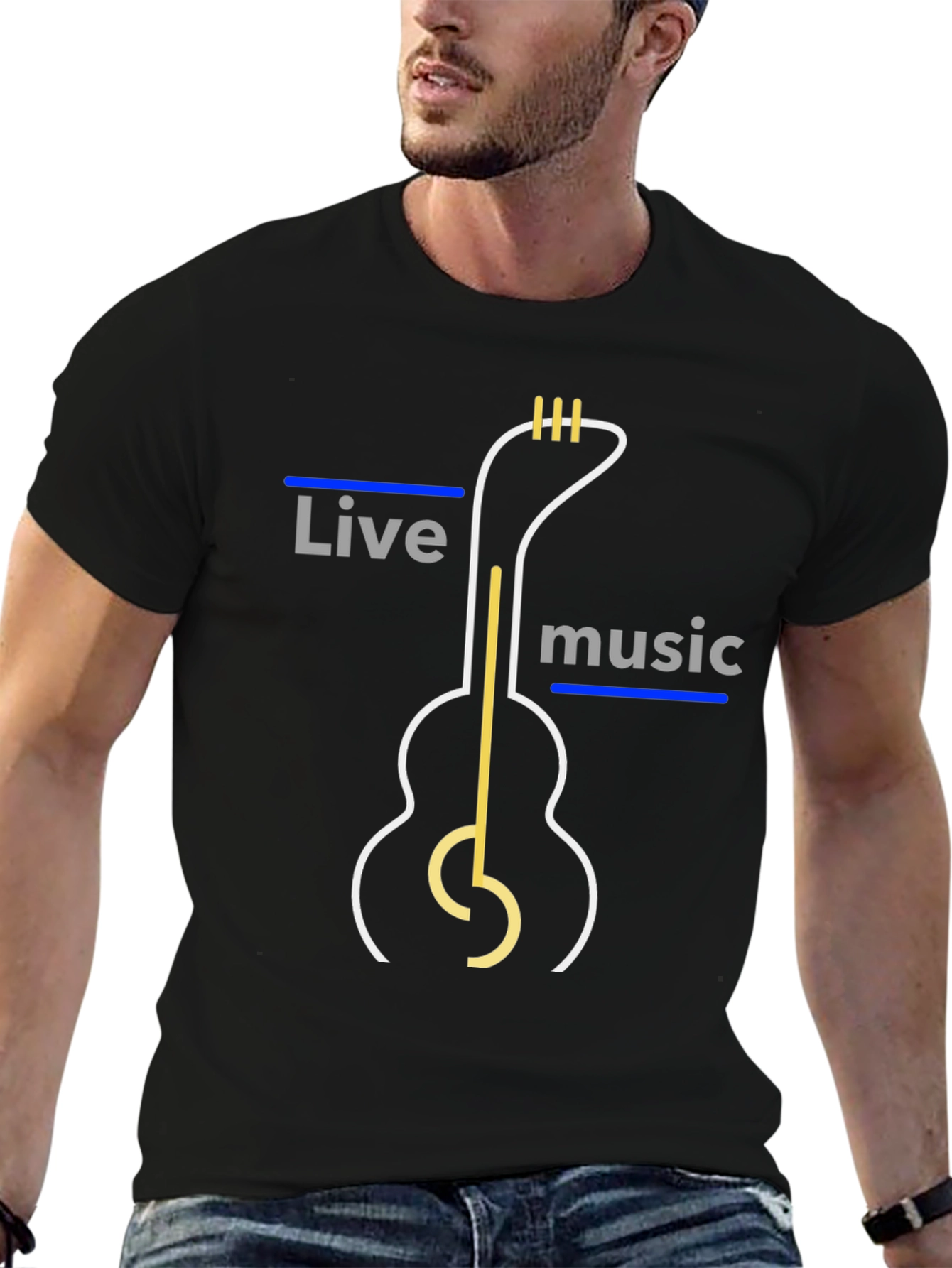 Live Music Guitar Graphic Tee - Stylish Mens T-Shirt