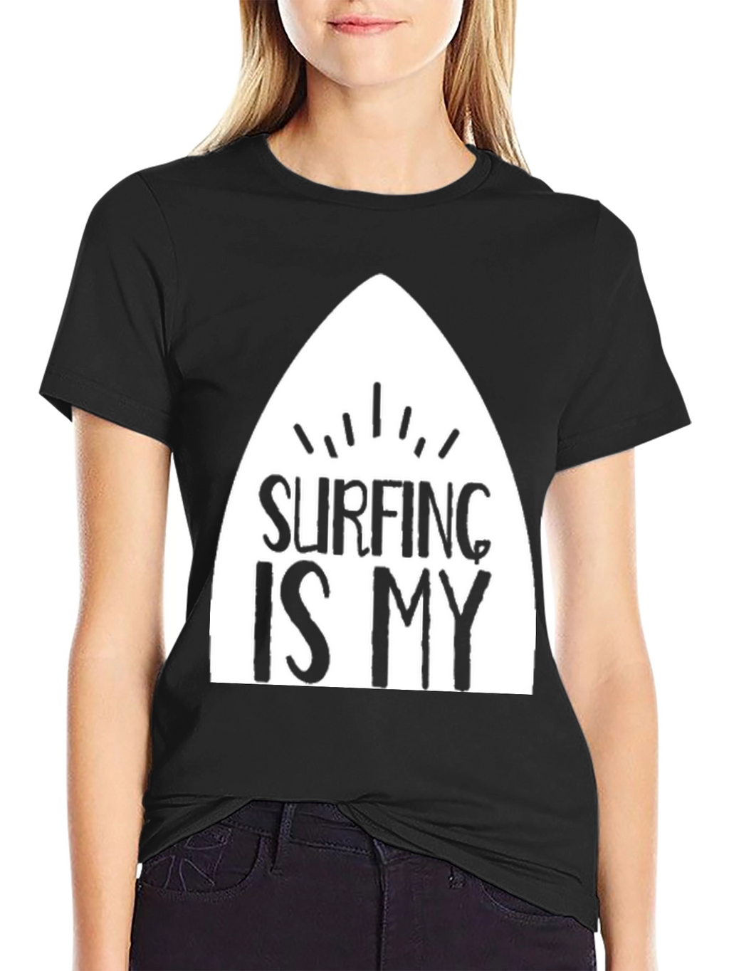 Surfing Is My T-Shirt - Black Cotton Surfboard Tee