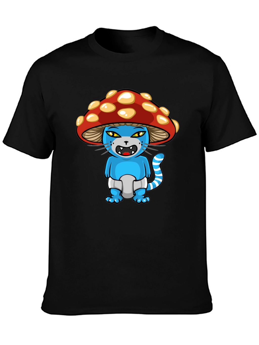 Mushroom Cat Cartoon Graphic T-Shirt