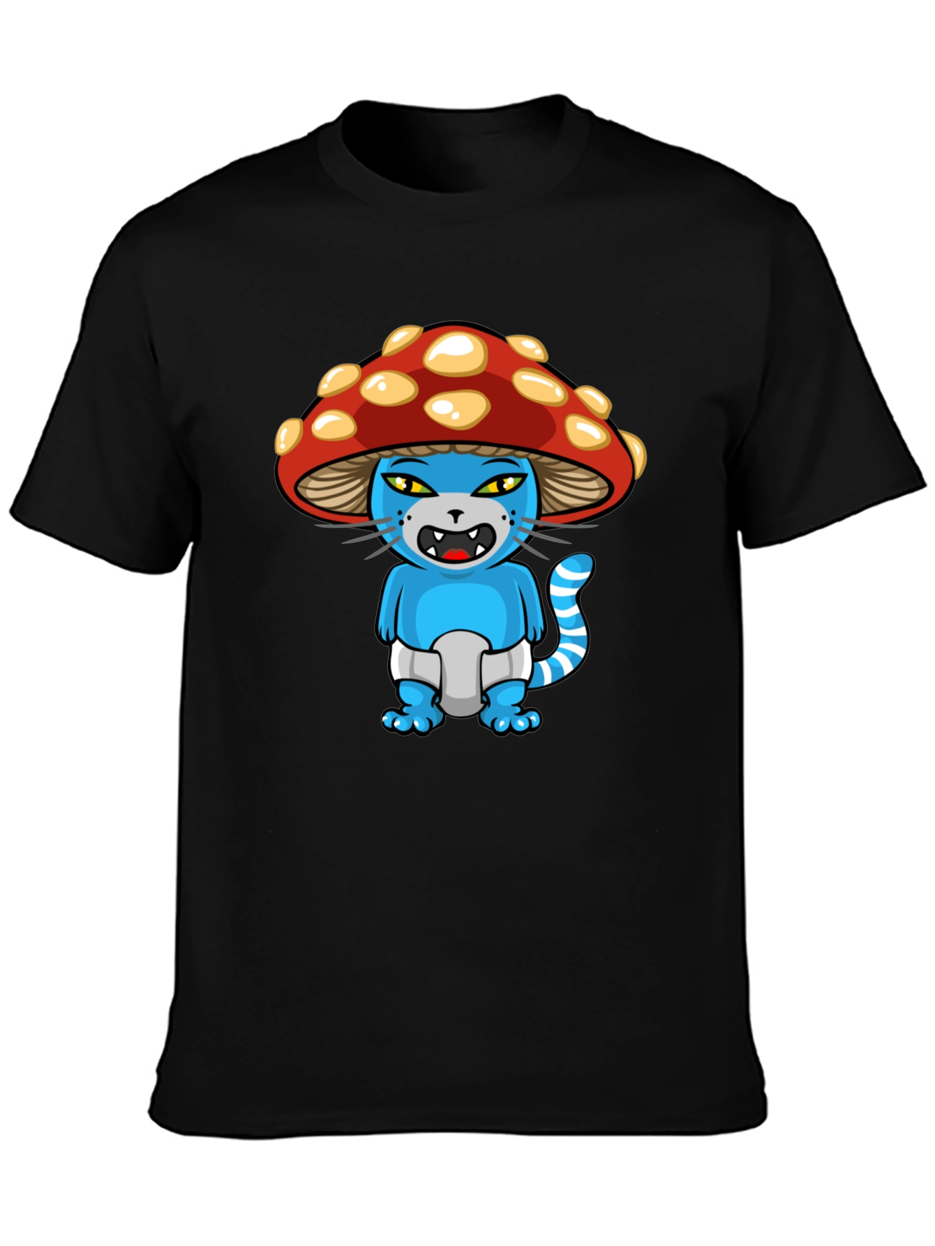 Mushroom Cat Cartoon Graphic T-Shirt
