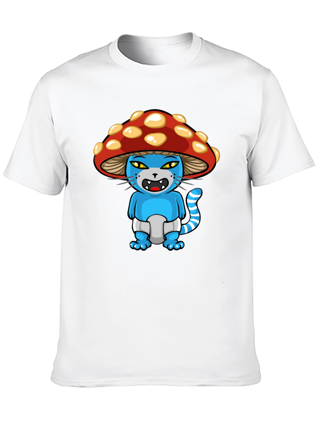 Mushroom Cat Cartoon Graphic T-Shirt