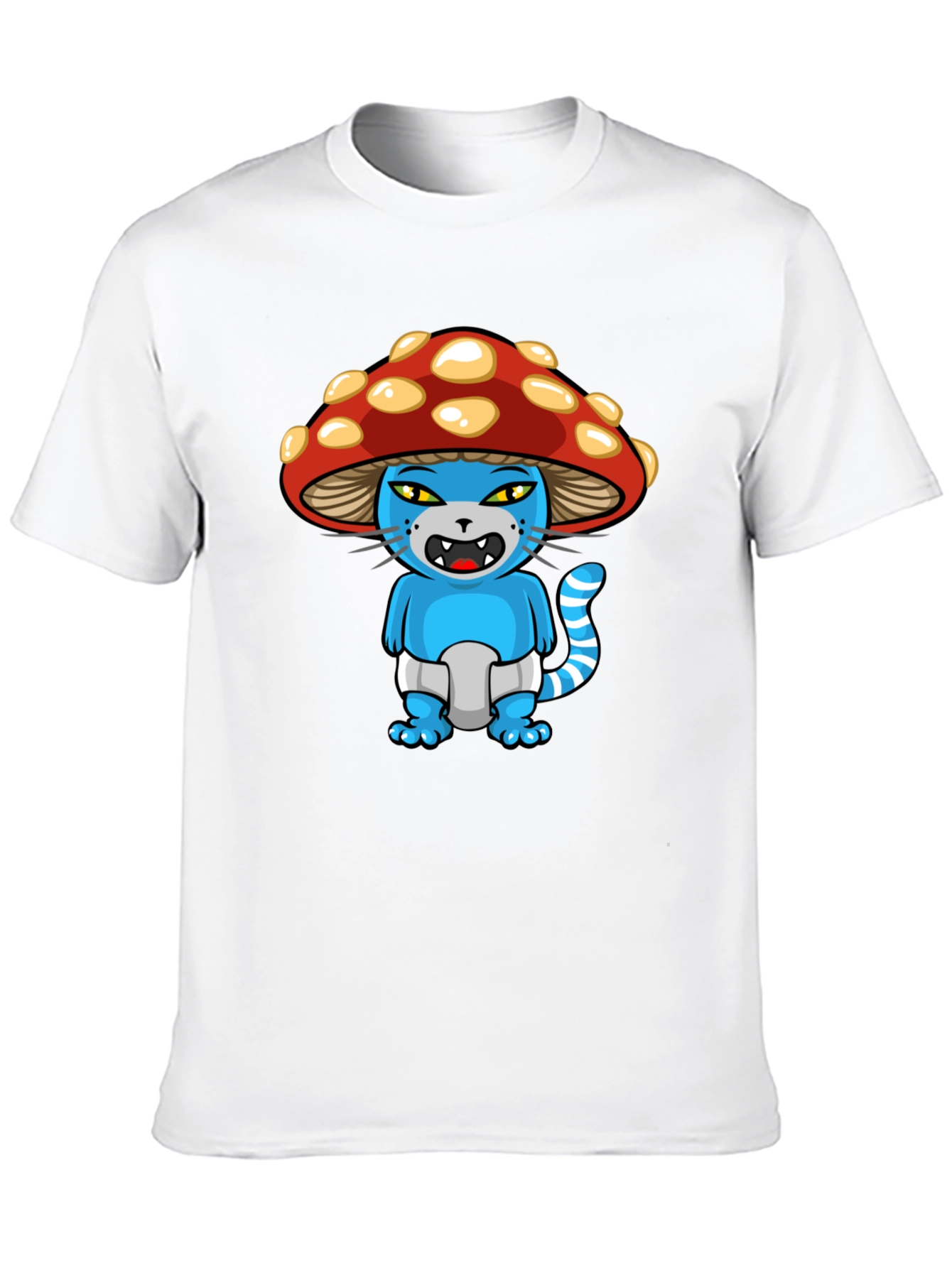 Mushroom Cat Cartoon Graphic T-Shirt