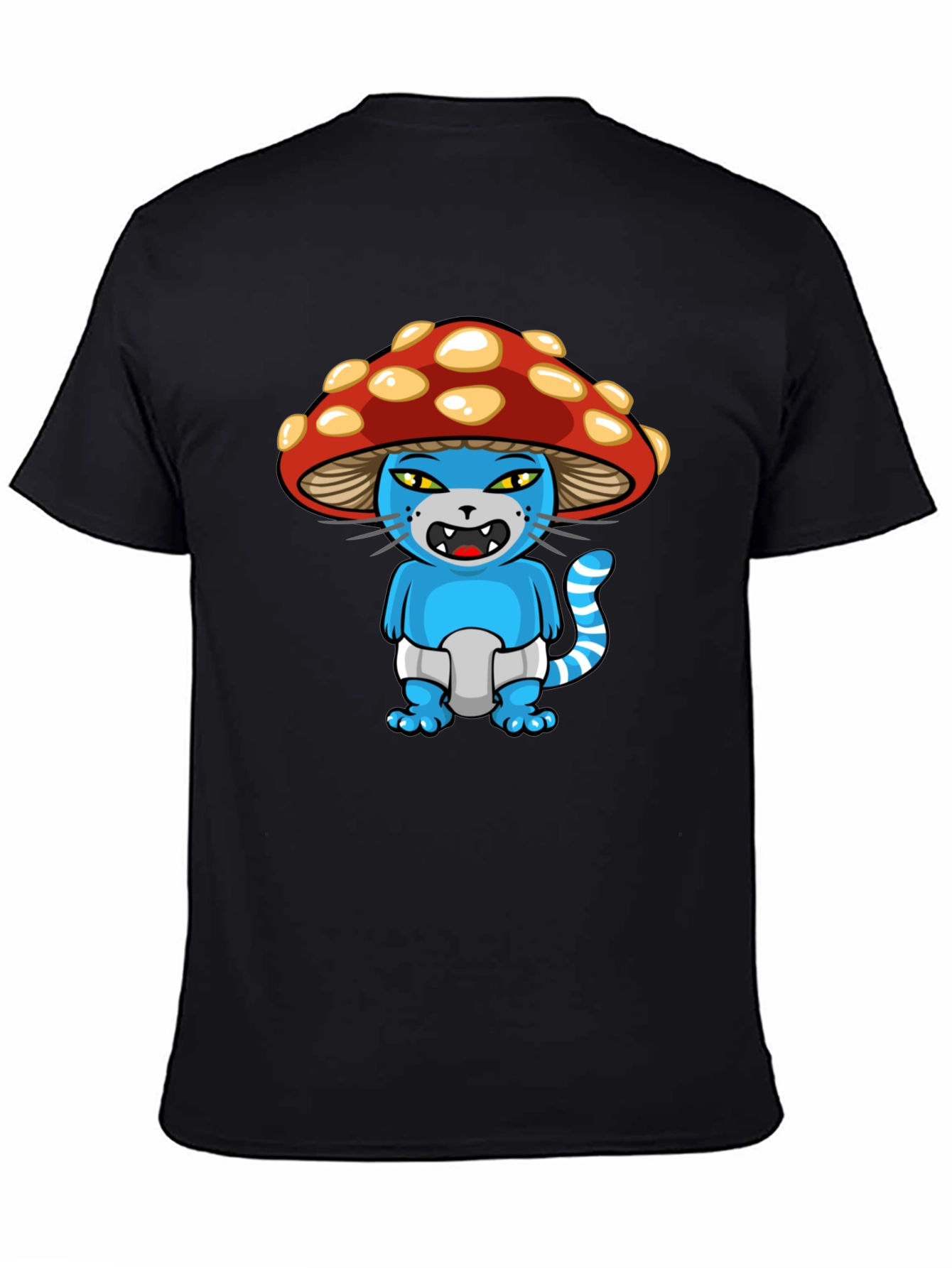 Mushroom Cat Cartoon Graphic T-Shirt