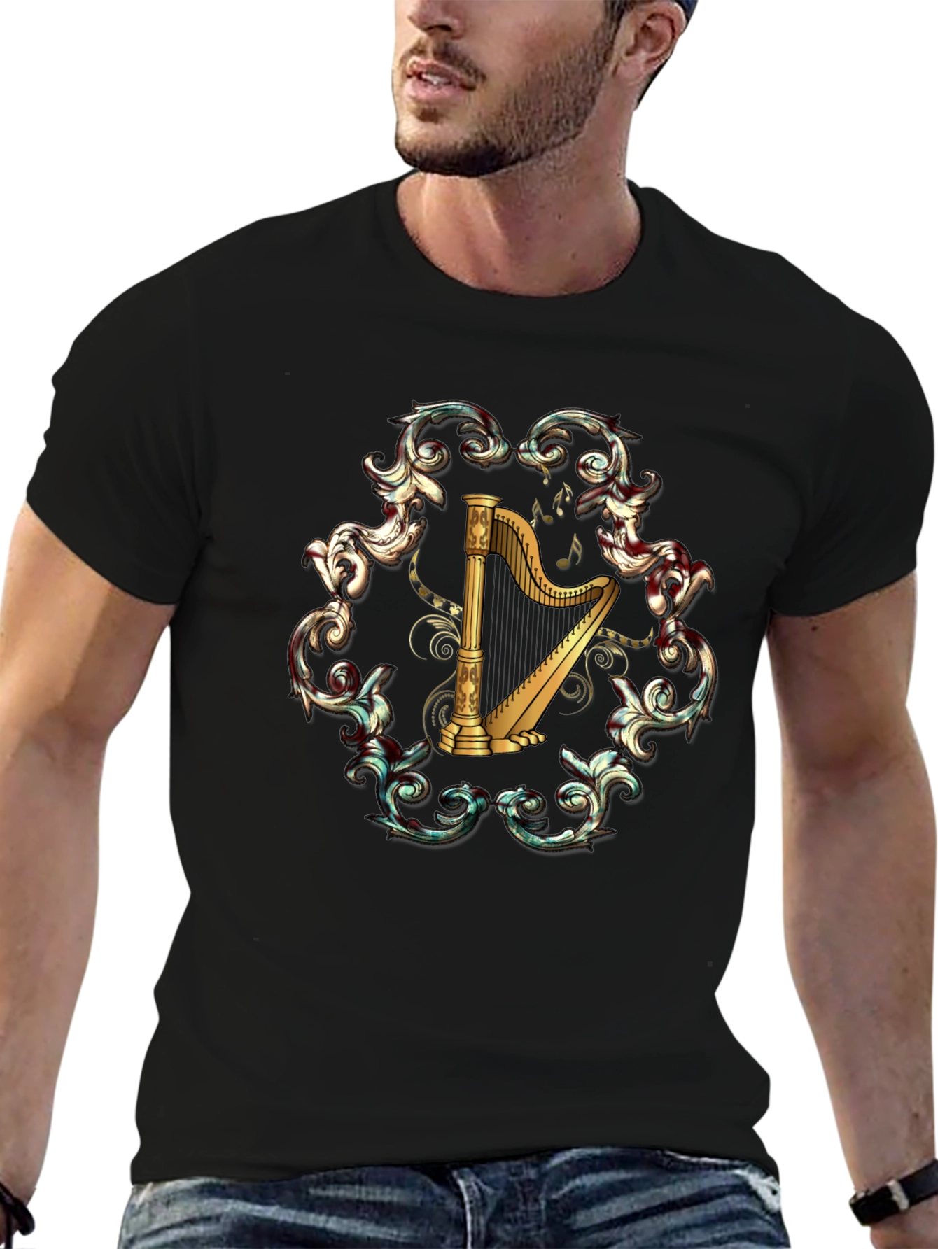 Harp Music T-Shirt - Classic Instrument Design