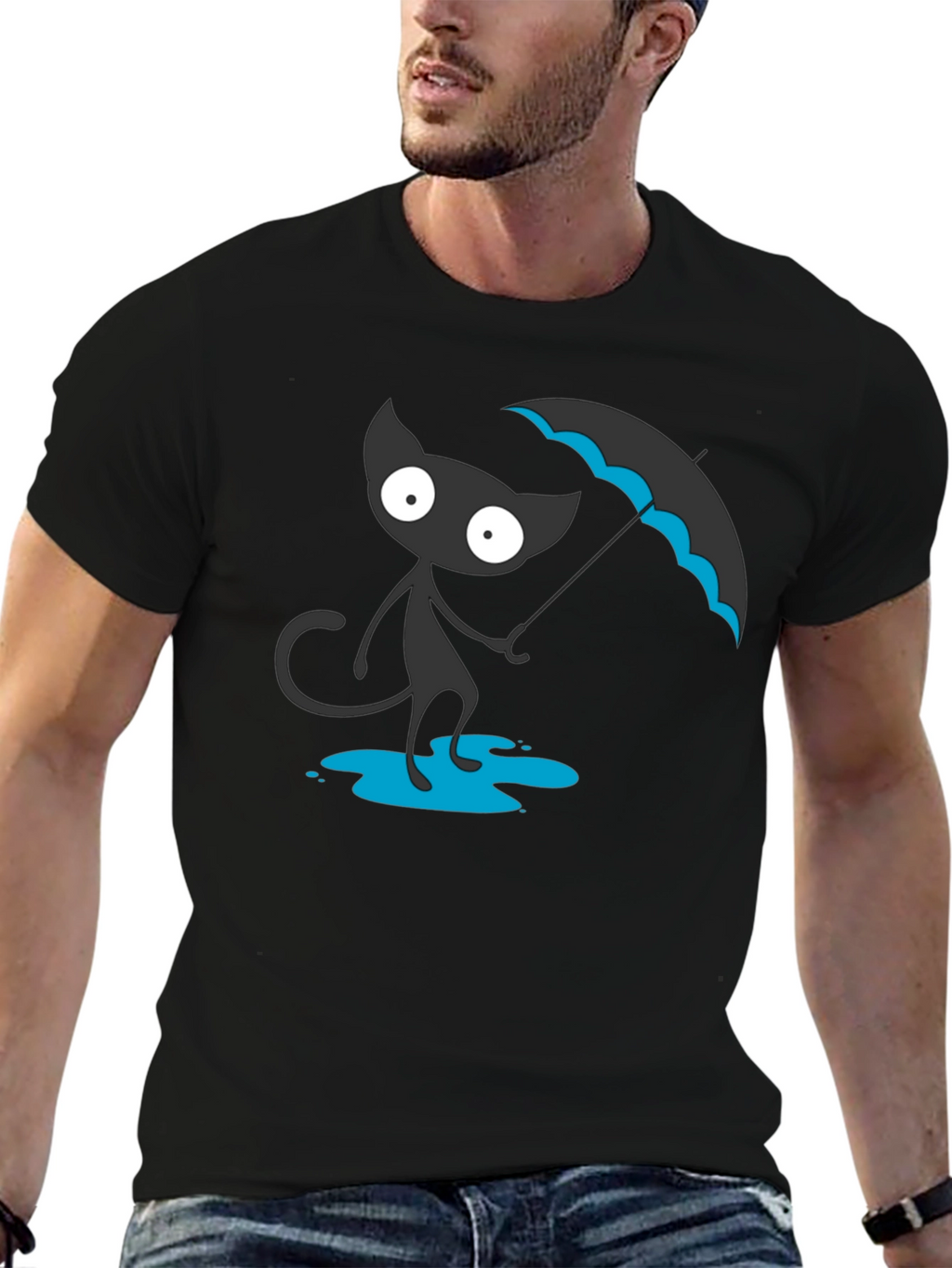 Black Cat with Umbrella Graphic Tee
