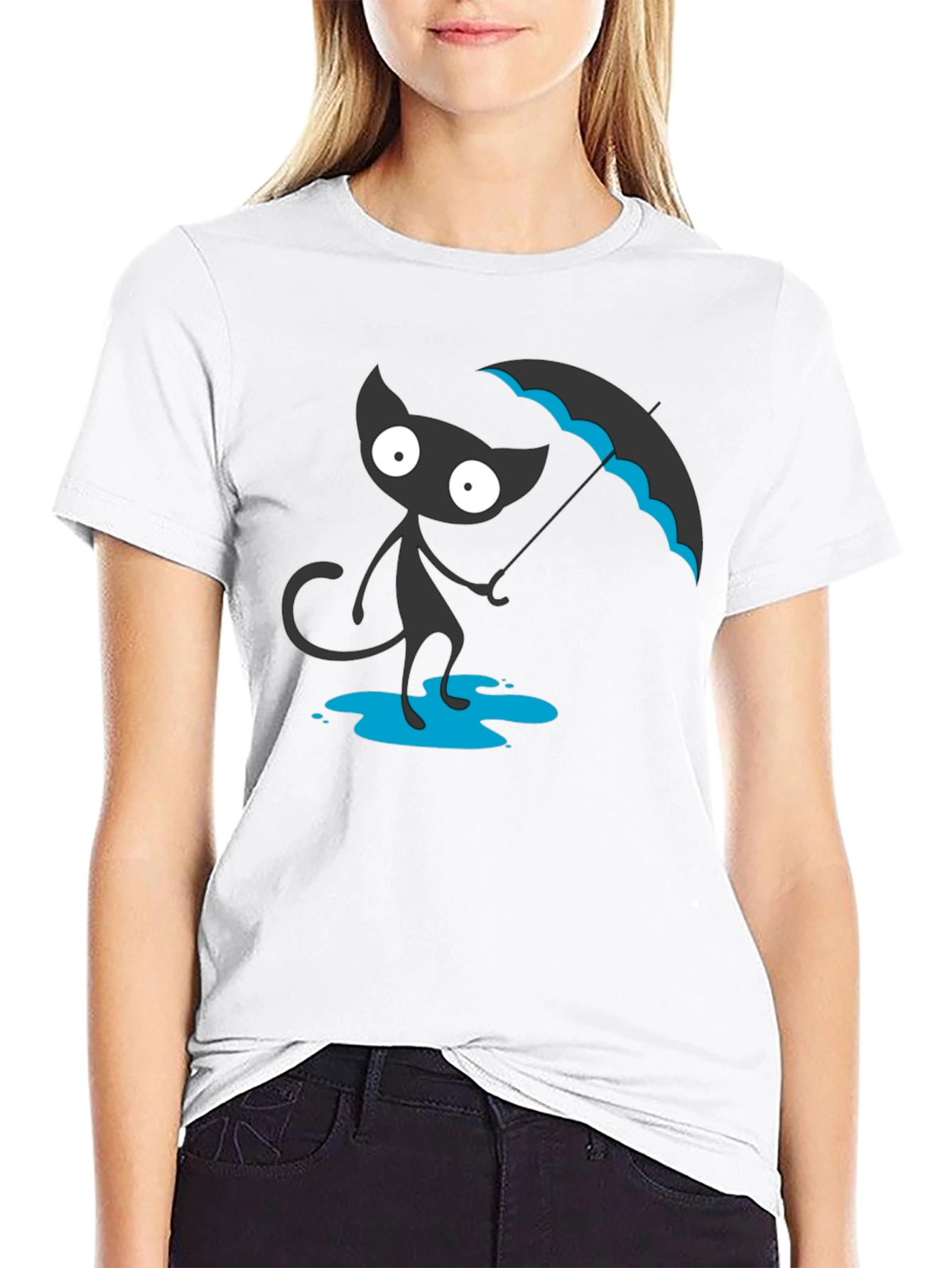 Black Cat with Umbrella Graphic Tee
