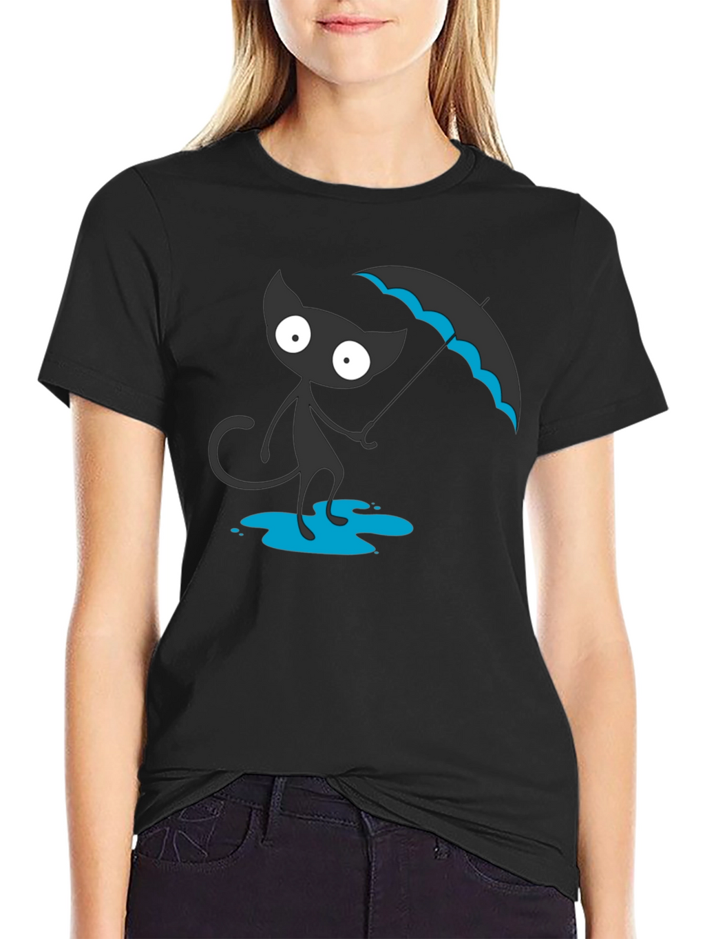 Black Cat with Umbrella Graphic Tee