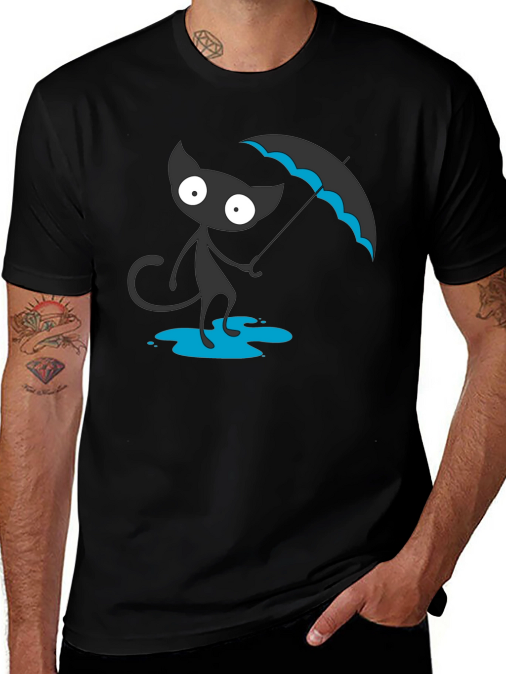 Black Cat with Umbrella Graphic Tee