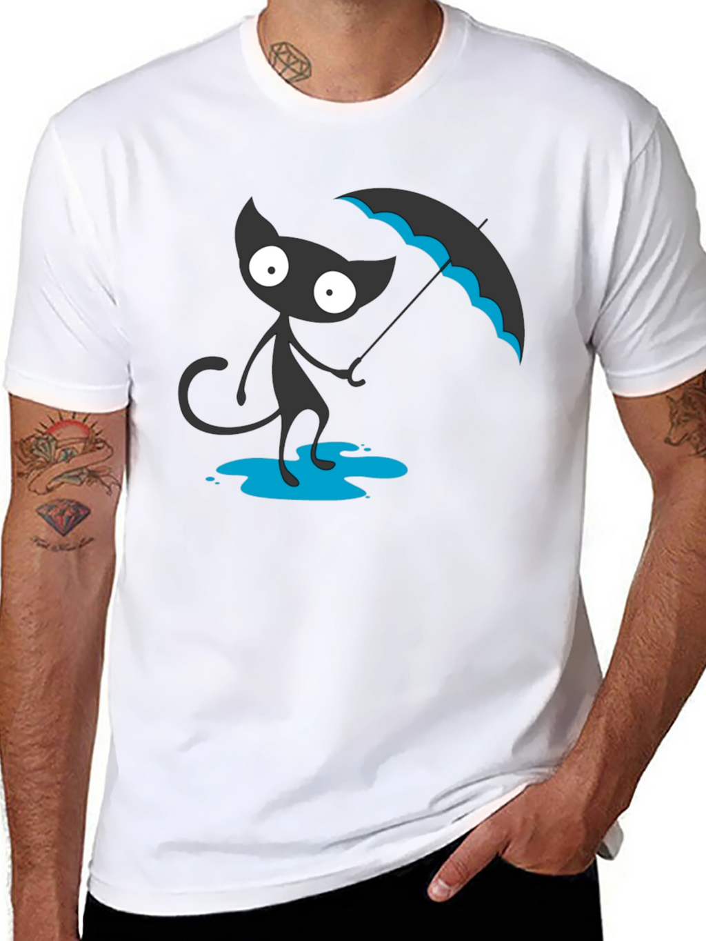 Black Cat with Umbrella Graphic Tee