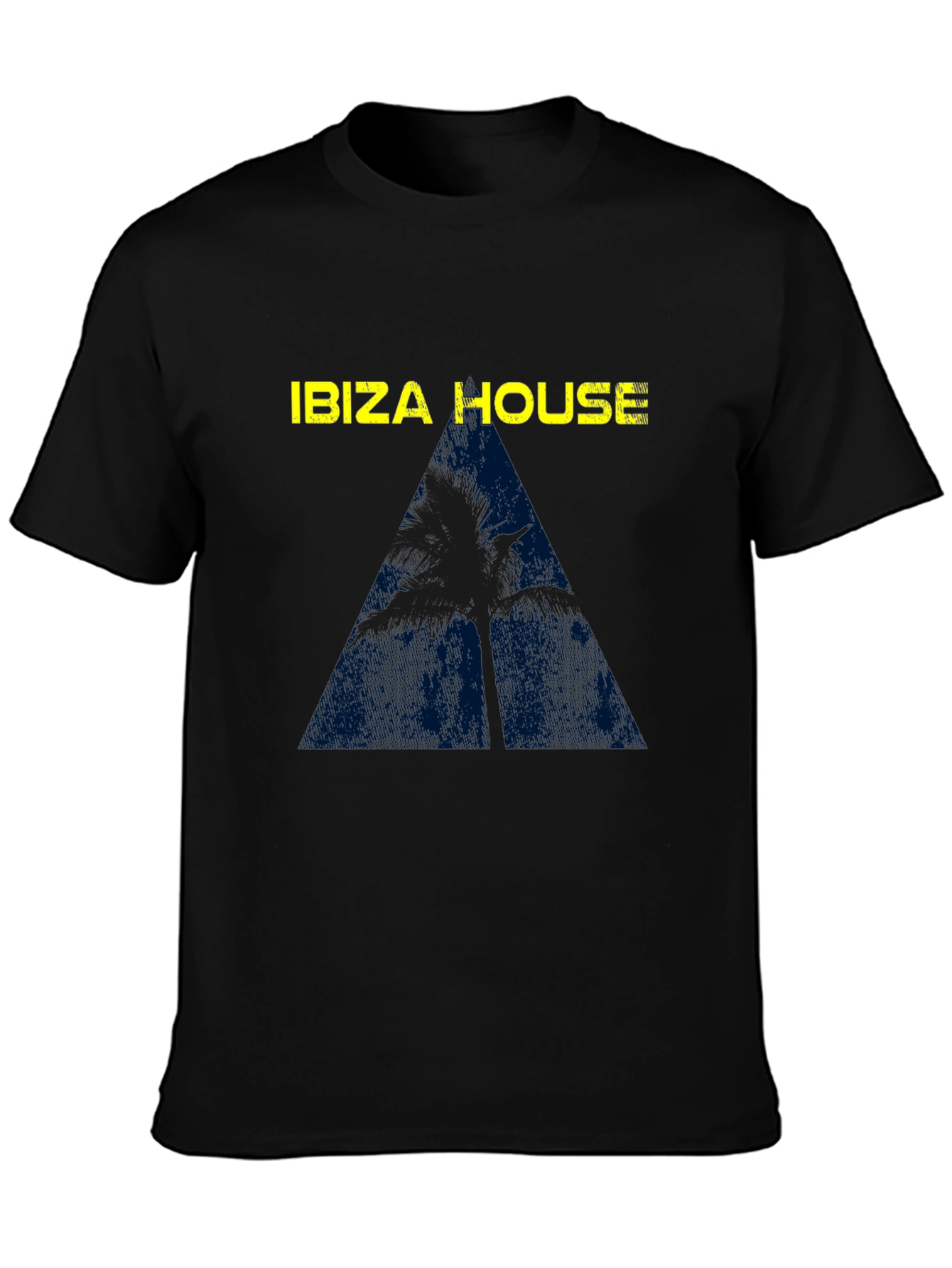 Ibiza House Palm Tree Graphic Tee - Black Cotton Blend