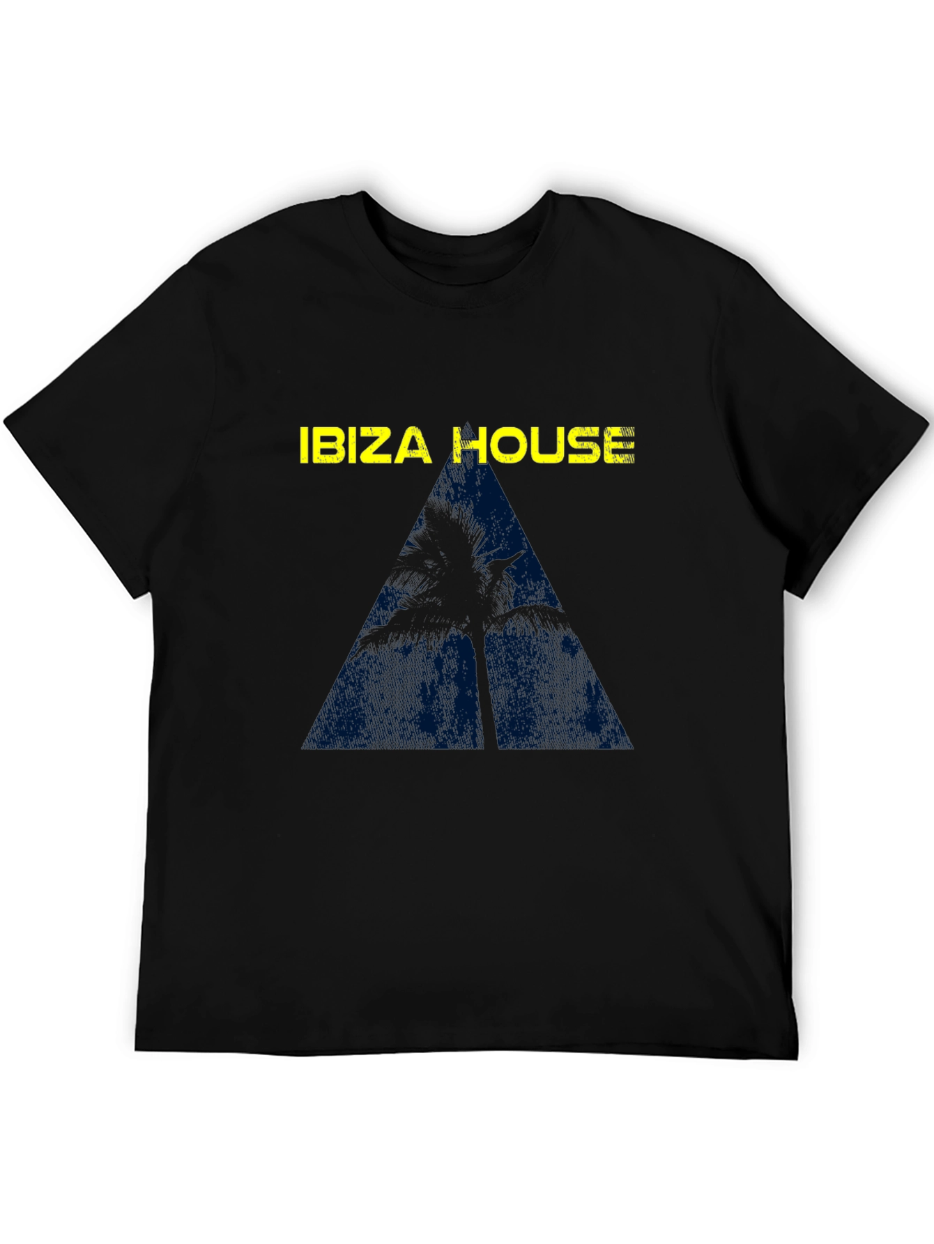 Ibiza House Palm Tree Graphic Tee - Black Cotton Blend