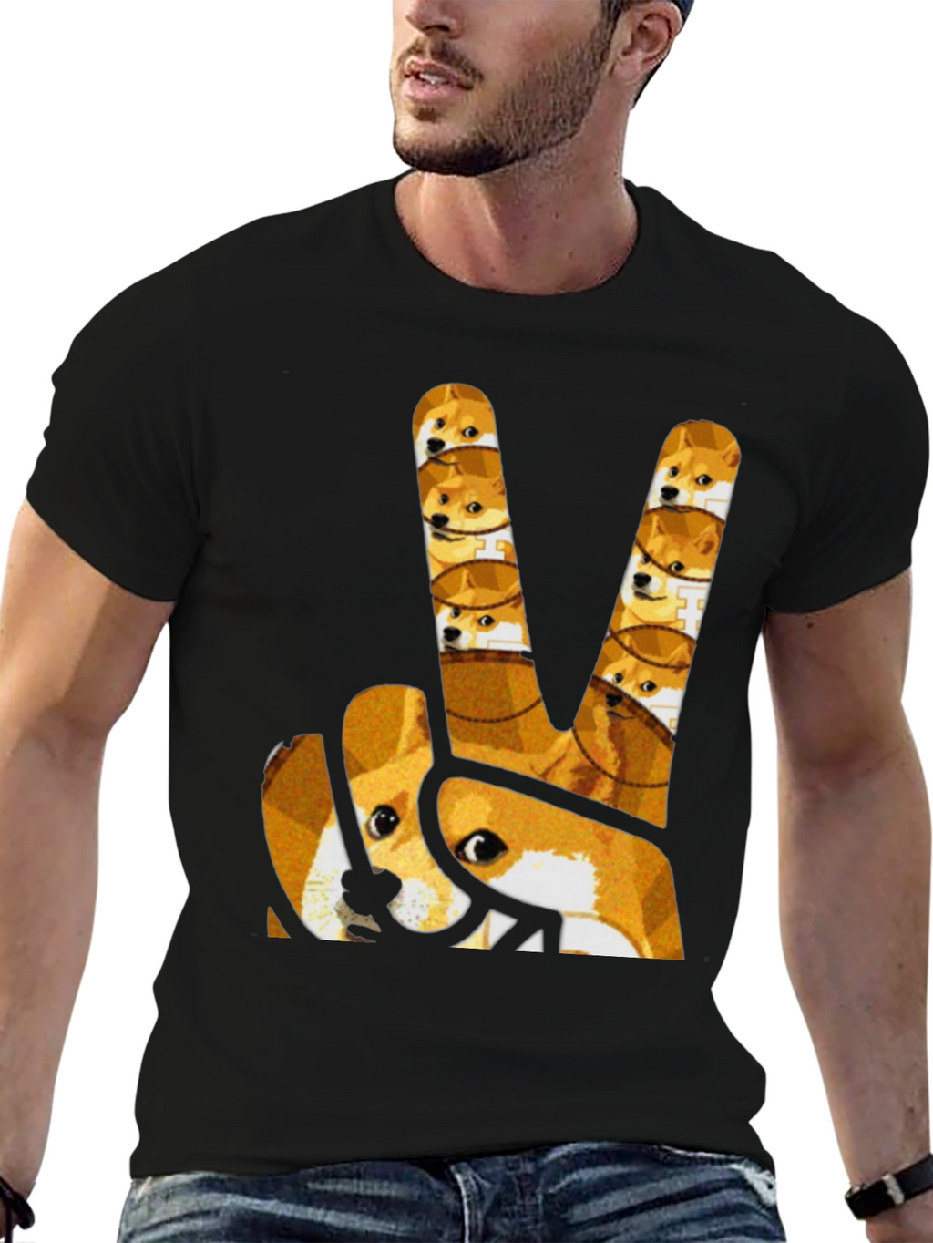 Doge Peace Sign Graphic Tee - Black