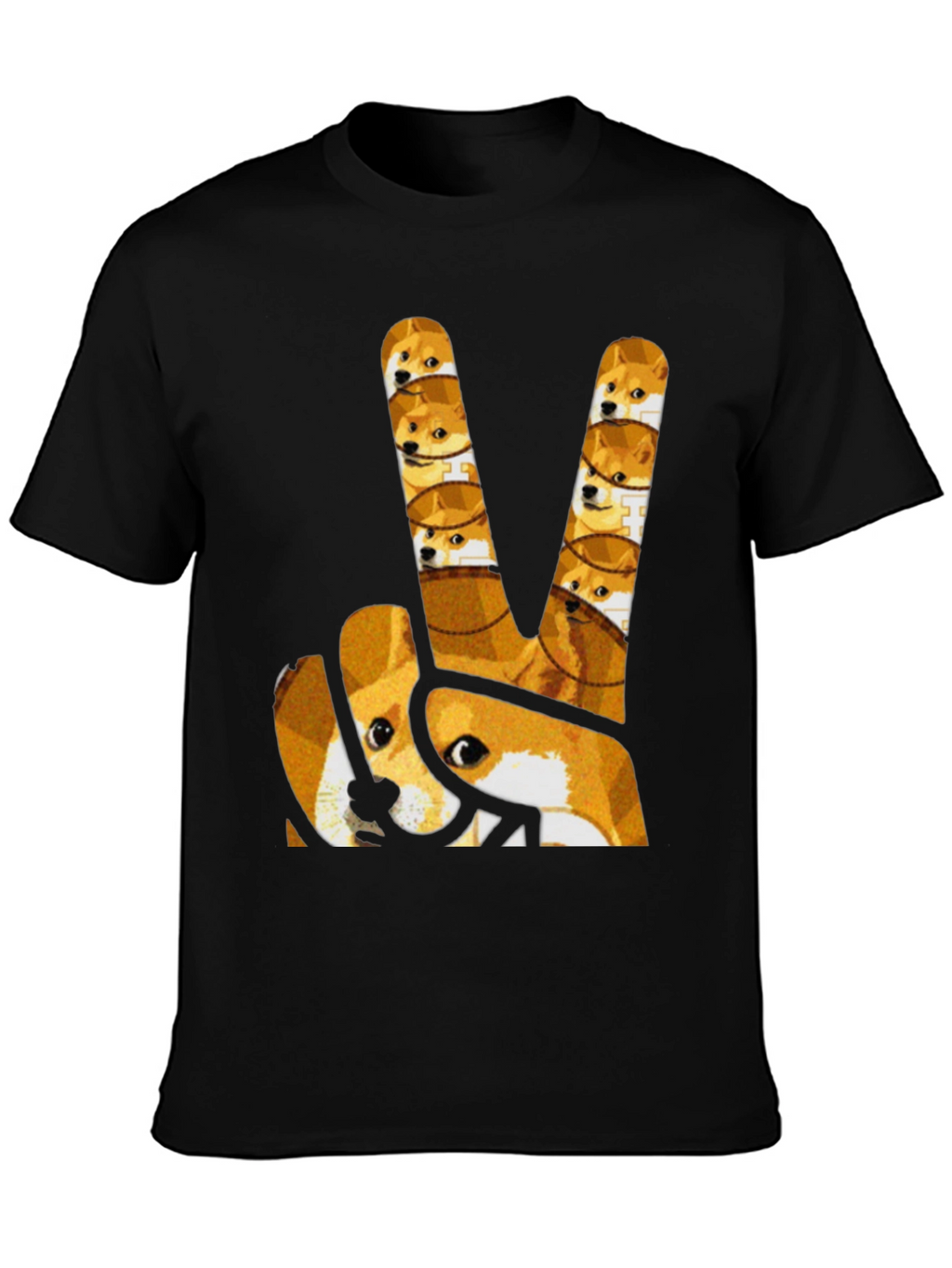 Doge Peace Sign Graphic Tee - Black
