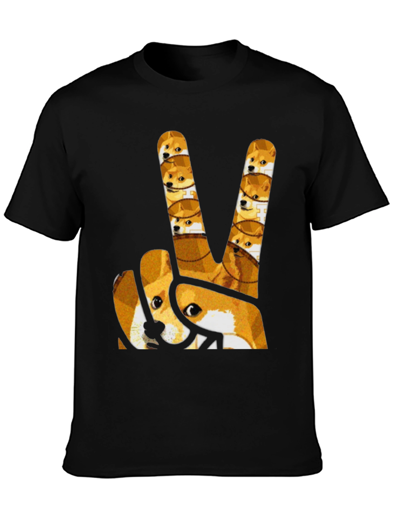 Doge Peace Sign Graphic Tee - Black