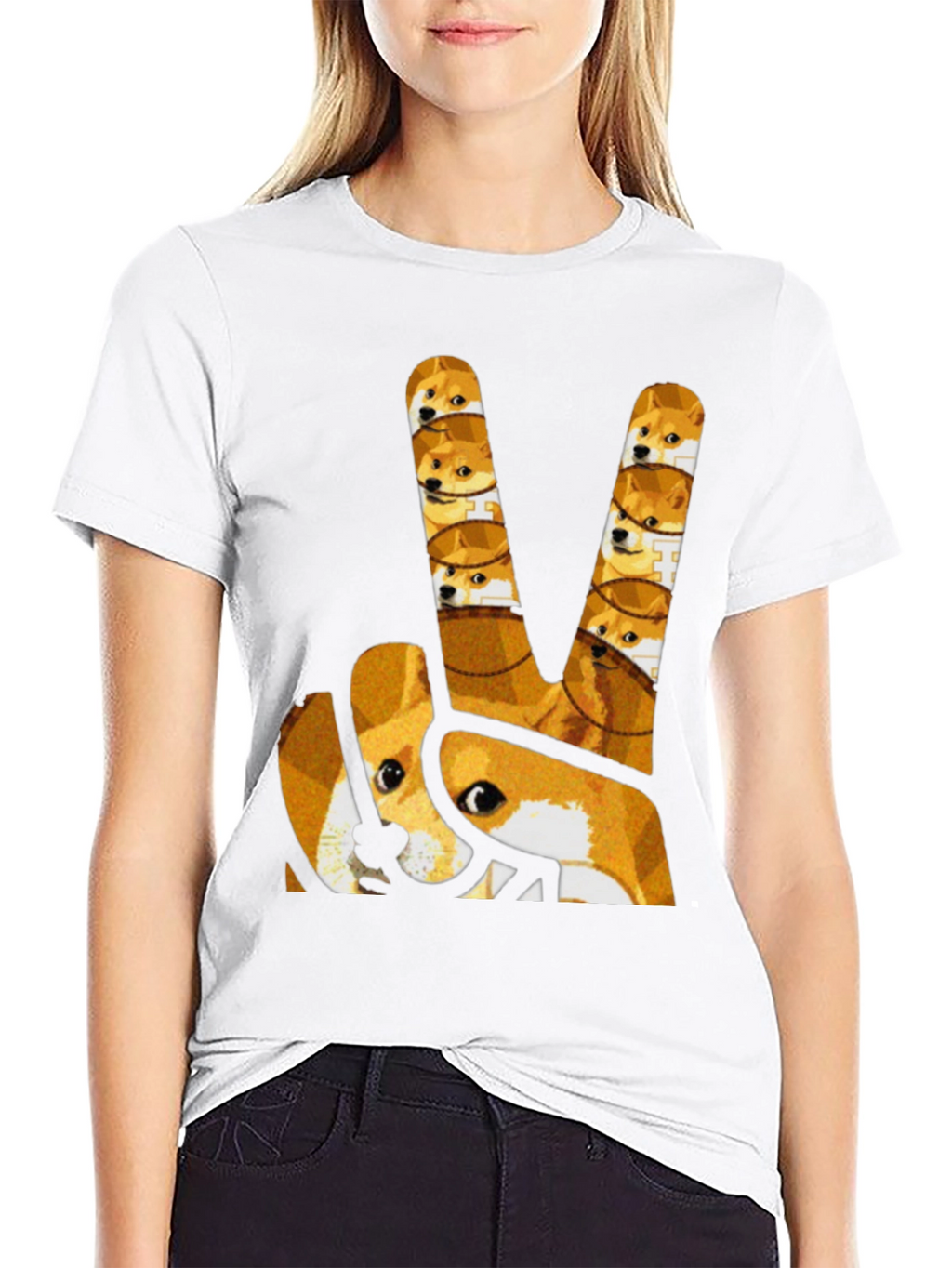 Doge Peace Sign Graphic Tee - Black