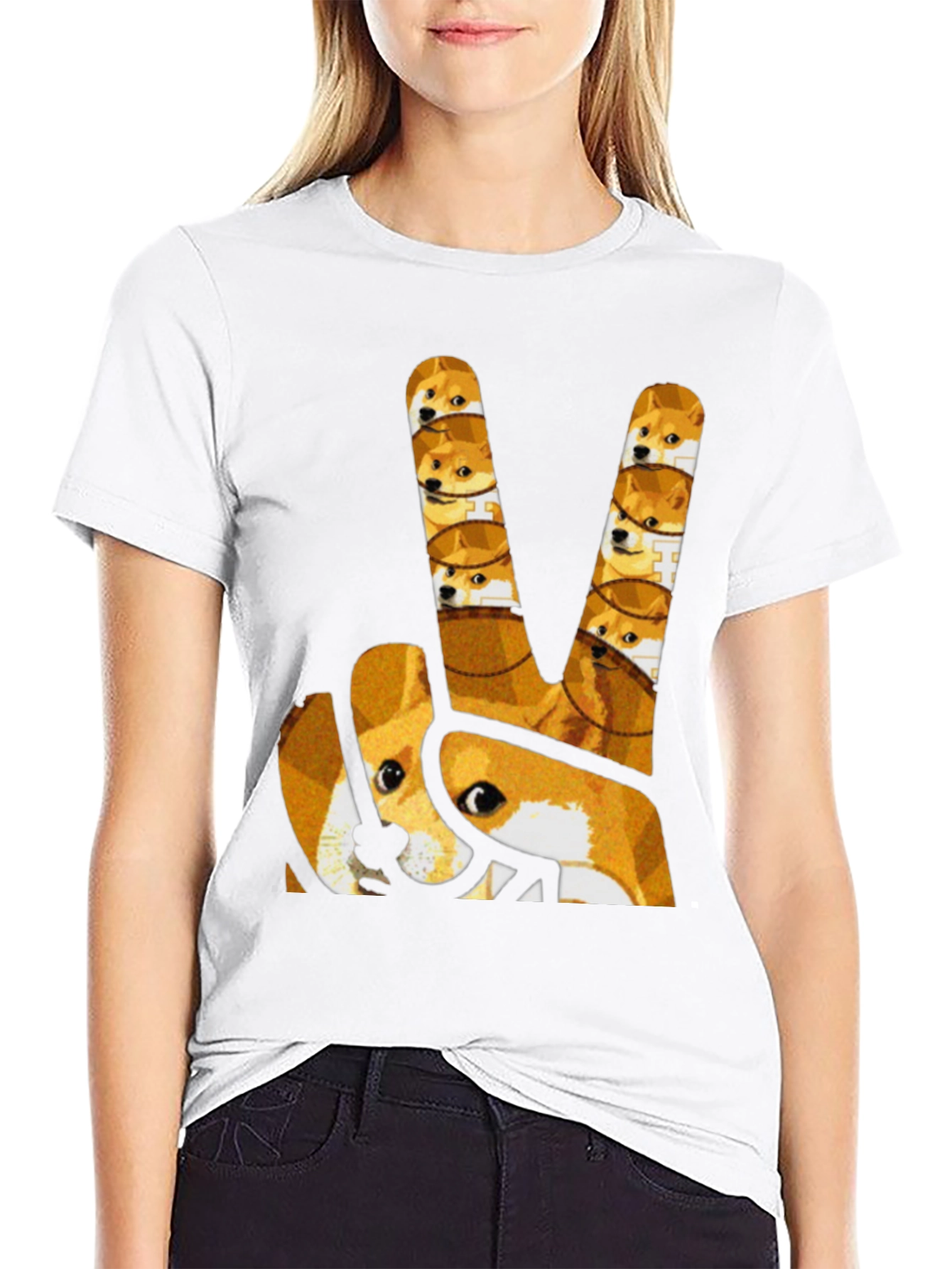 Doge Peace Sign Graphic Tee - Black