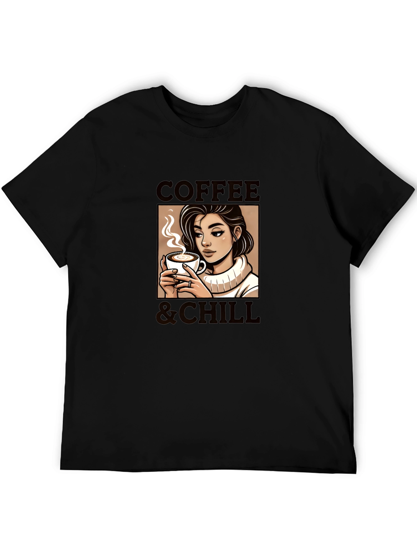 Coffee & Chill Graphic Tee - Relaxed Fit Black T-Shirt
