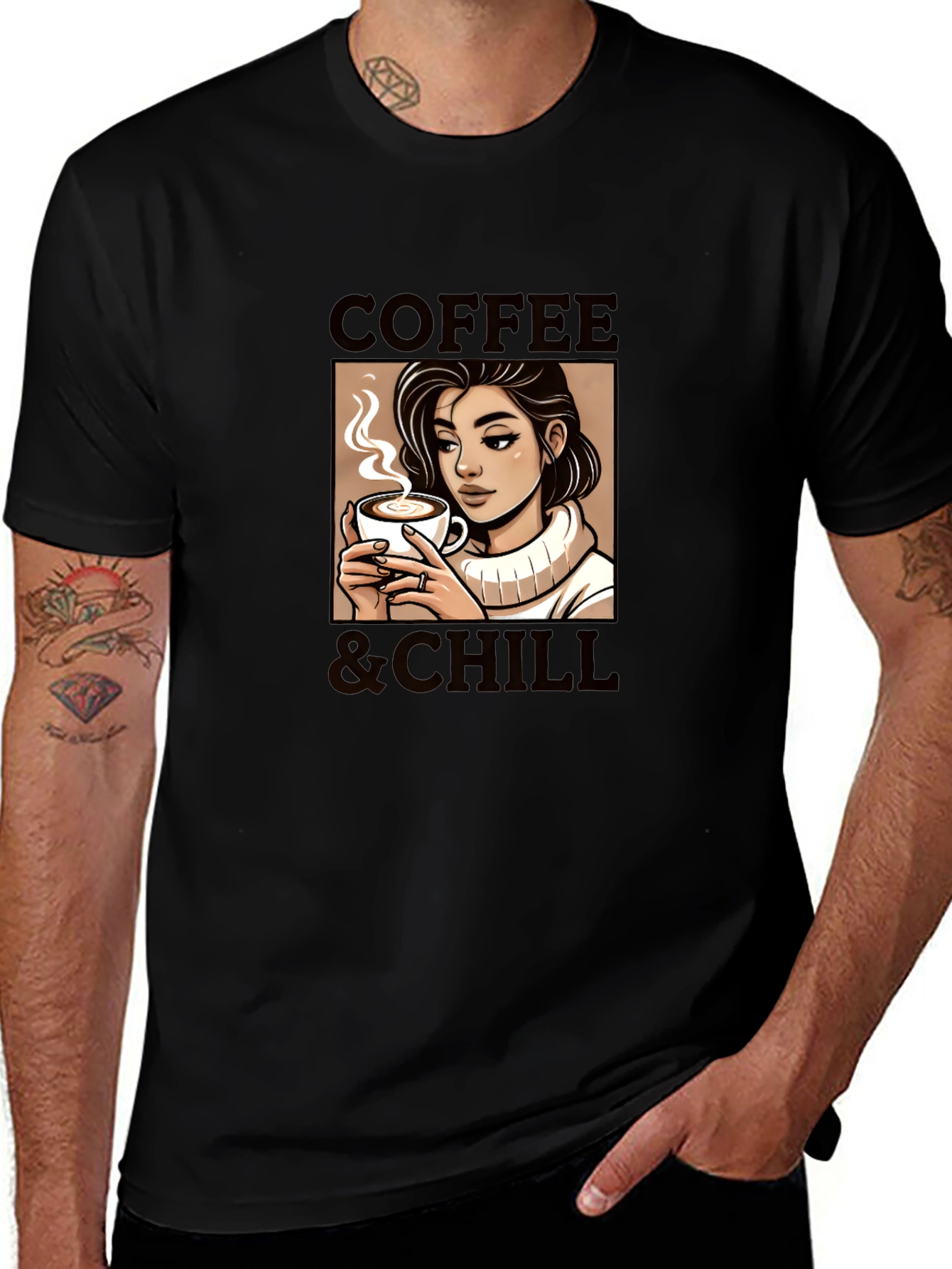 Coffee & Chill Graphic Tee - Relaxed Fit Black T-Shirt