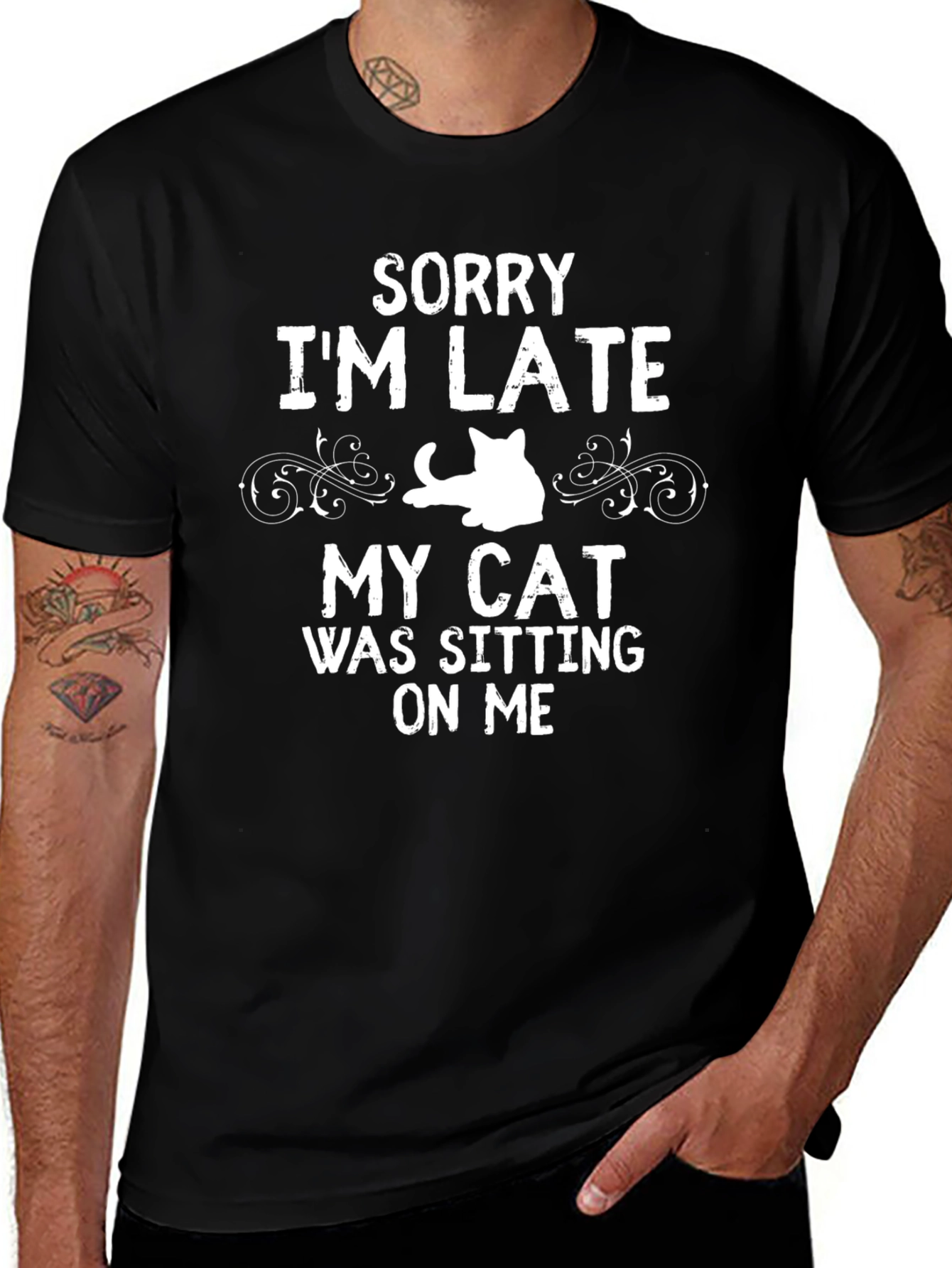 Funny Cat Sitting On Me Graphic Tee