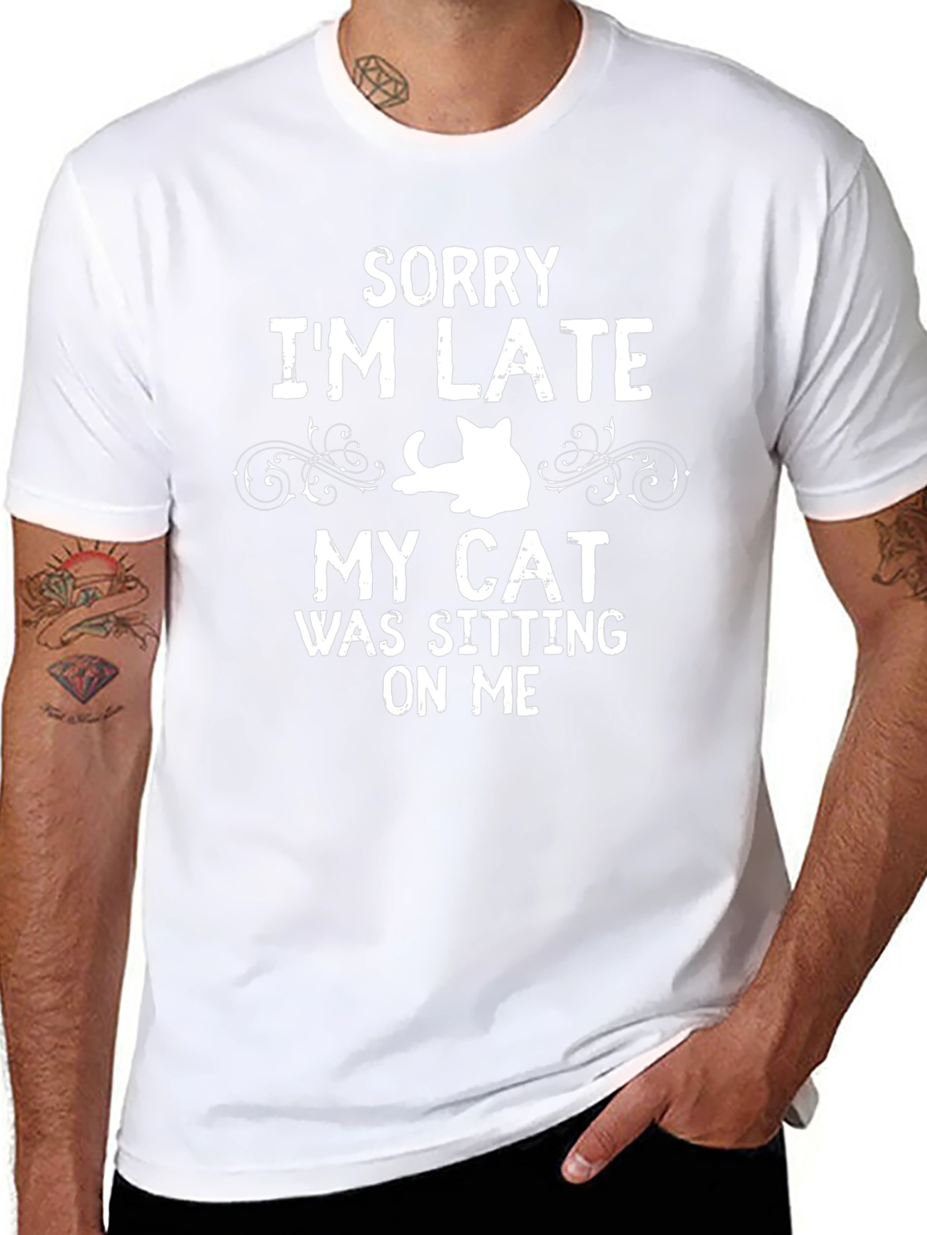 Funny Cat Sitting On Me Graphic Tee