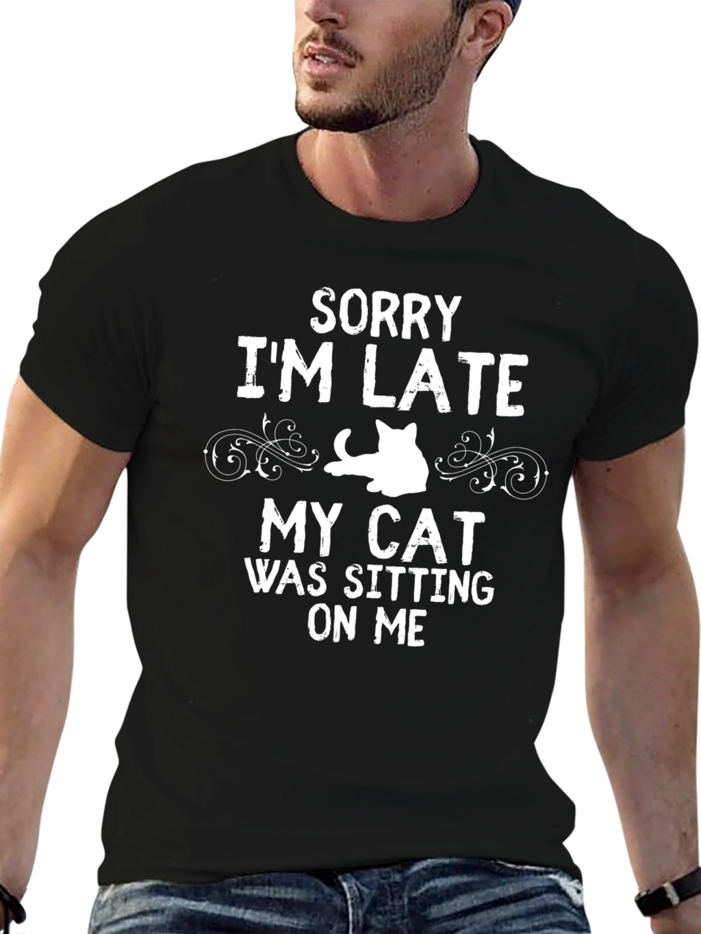 Funny Cat Sitting On Me Graphic Tee