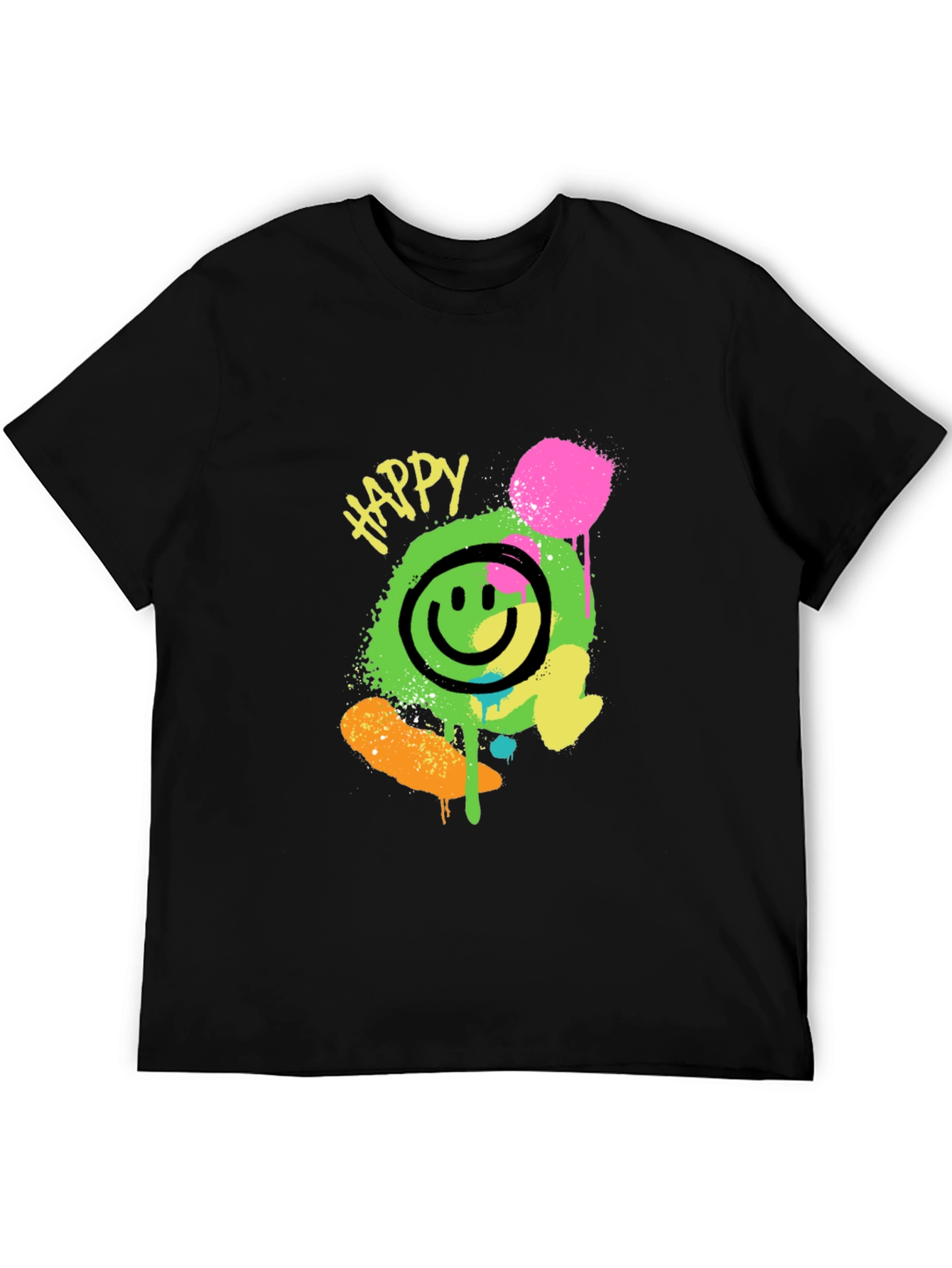 Happy Graphic Print Black T-Shirt