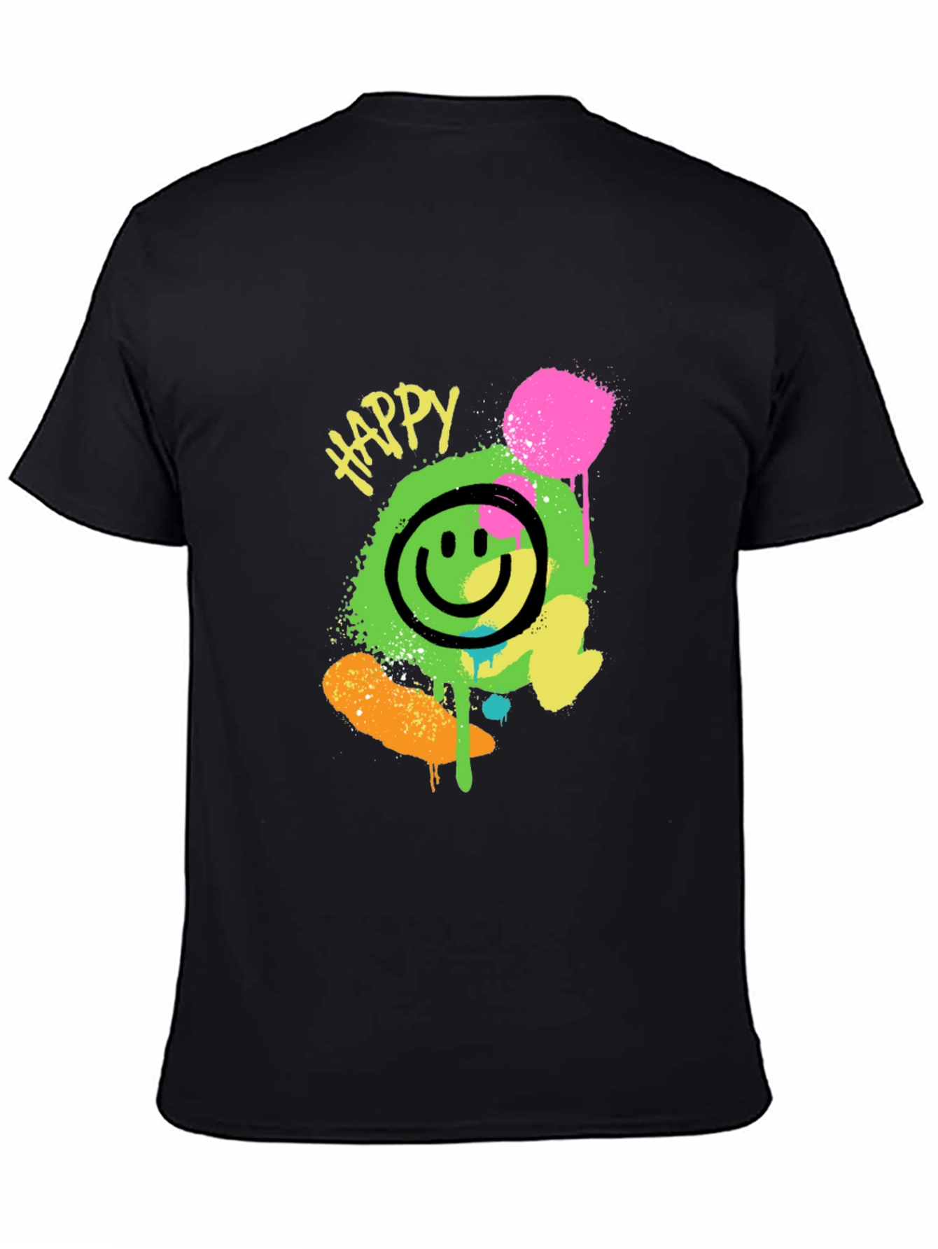 Happy Graphic Print Black T-Shirt