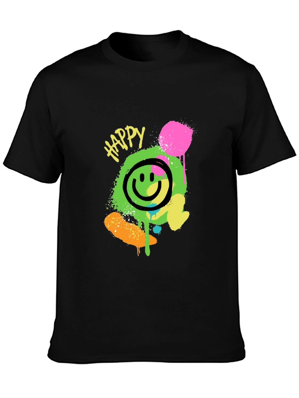 Happy Graphic Print Black T-Shirt