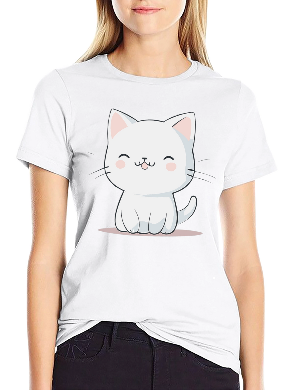 Cute Cartoon Cat Graphic Print Black T-Shirt