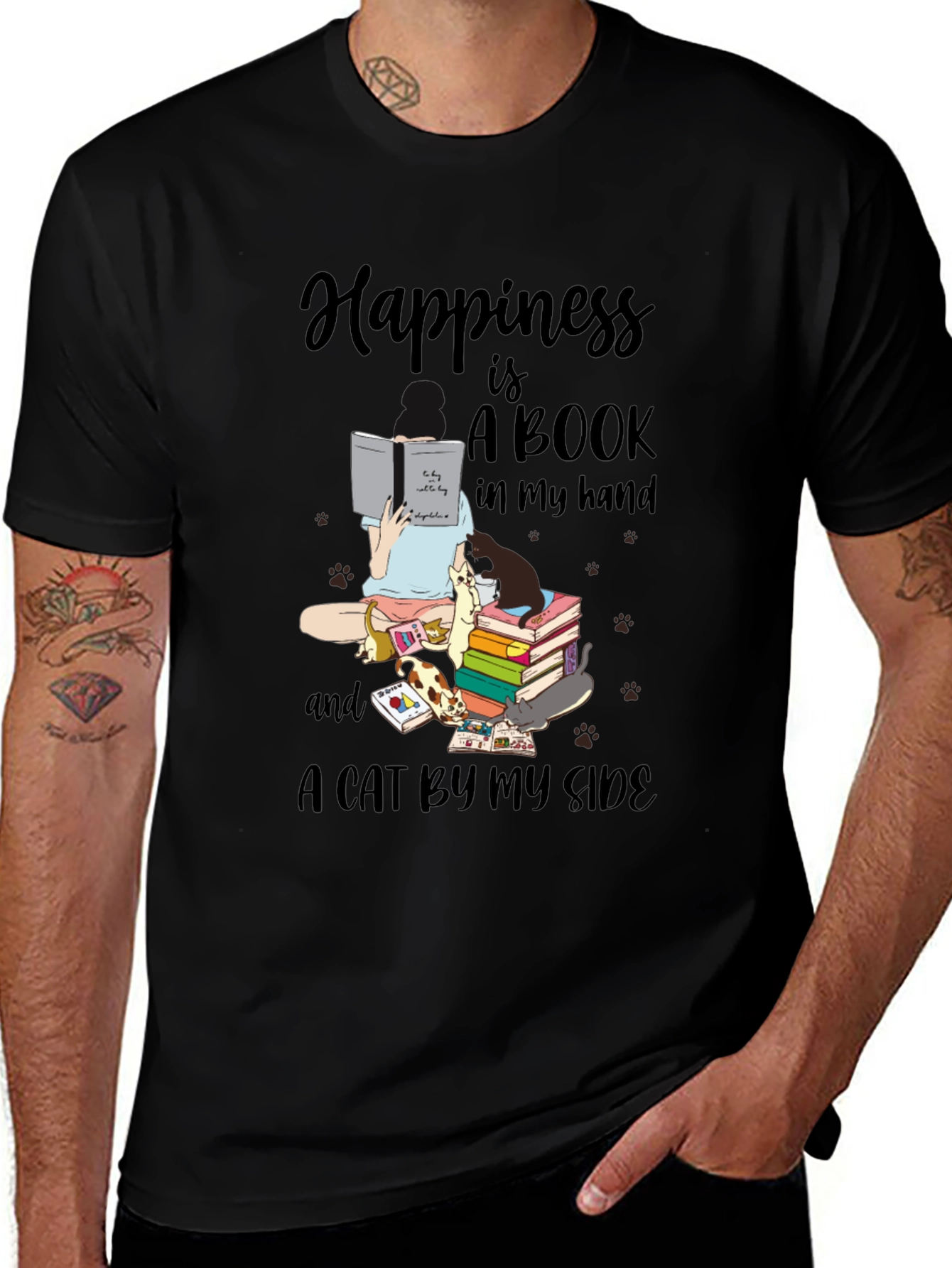 Happiness is Books and Cats T-Shirt